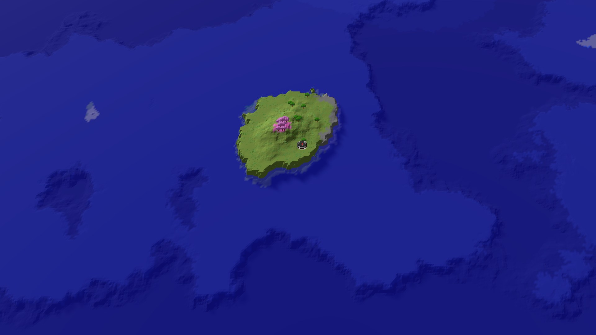 Aerial Minecraft seed map — Cherry Island Start Surrounded by Vast Ocean