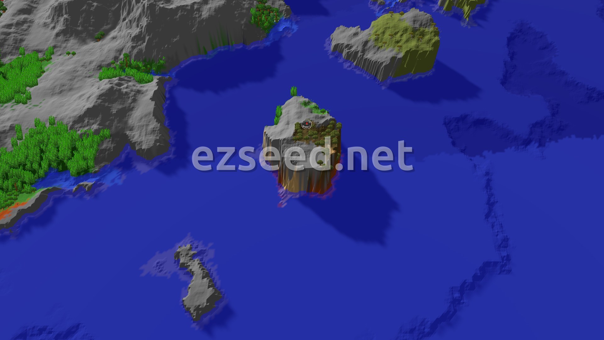 Aerial Minecraft seed map — Spawn on a Badlands Island with Ocean Views