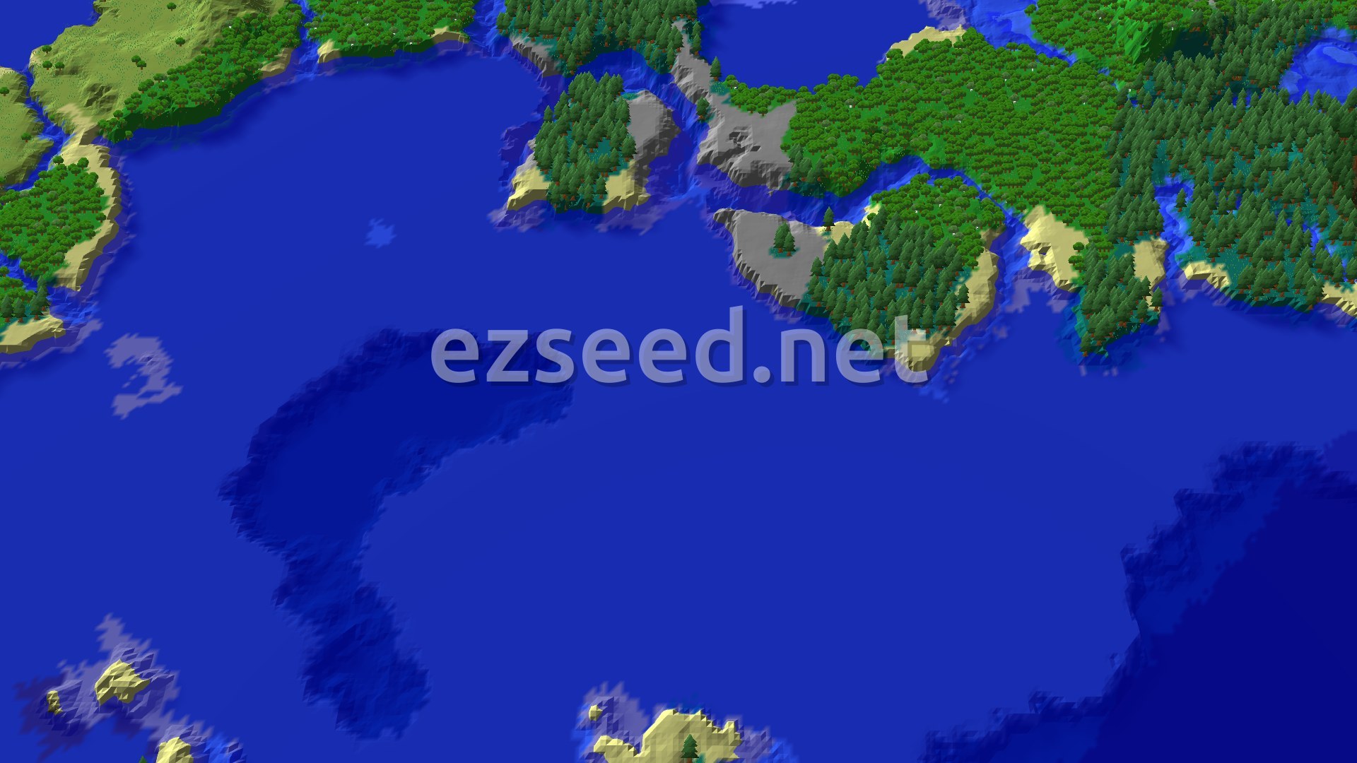 An aerial view of a varied landscape, showing a large body of blue ocean with a green, forested mainland to the north. The land has some sandy beaches and hilly areas.