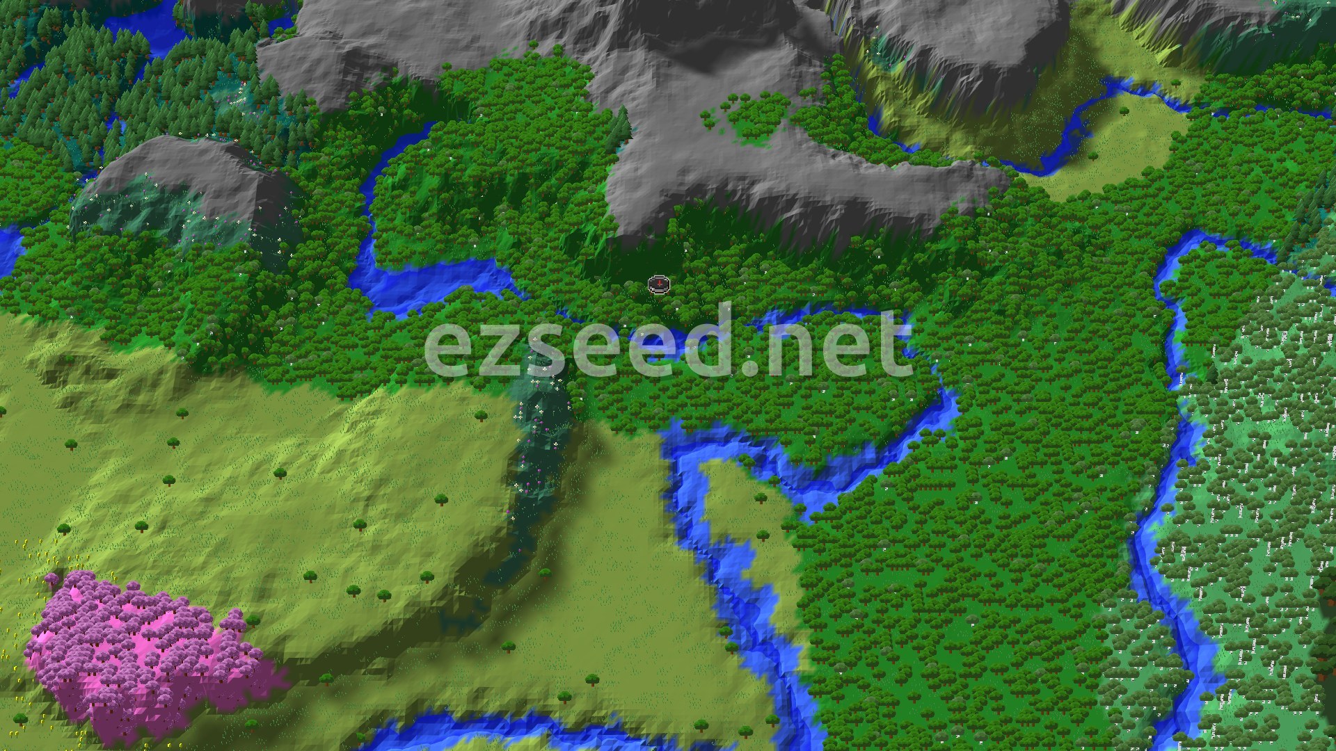 Aerial Minecraft seed map — Forest Spawn with a Close Ancient City