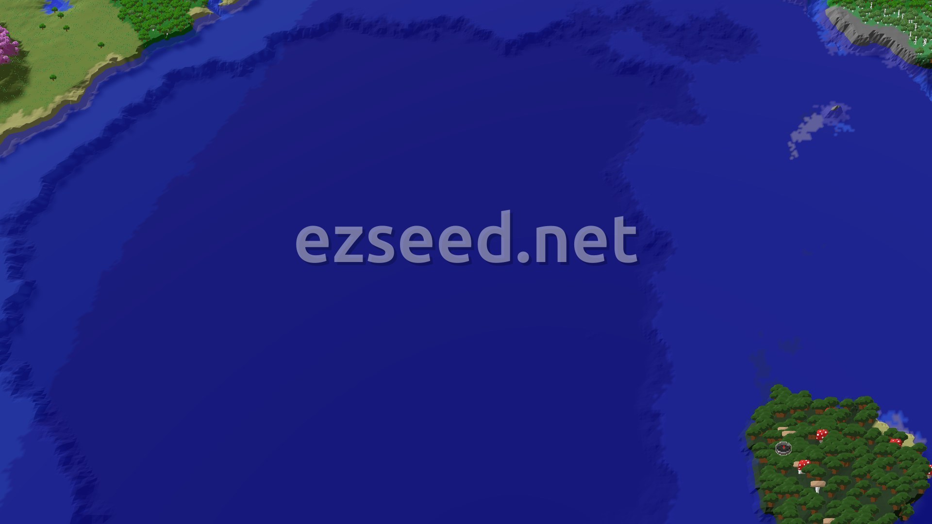 Aerial Minecraft seed map — Woodland Mansion and Portal Island Spawn