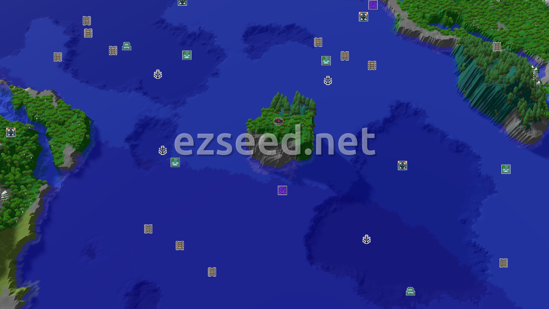 Aerial Minecraft seed map — Island Spawn with Nearby Ocean Adventures