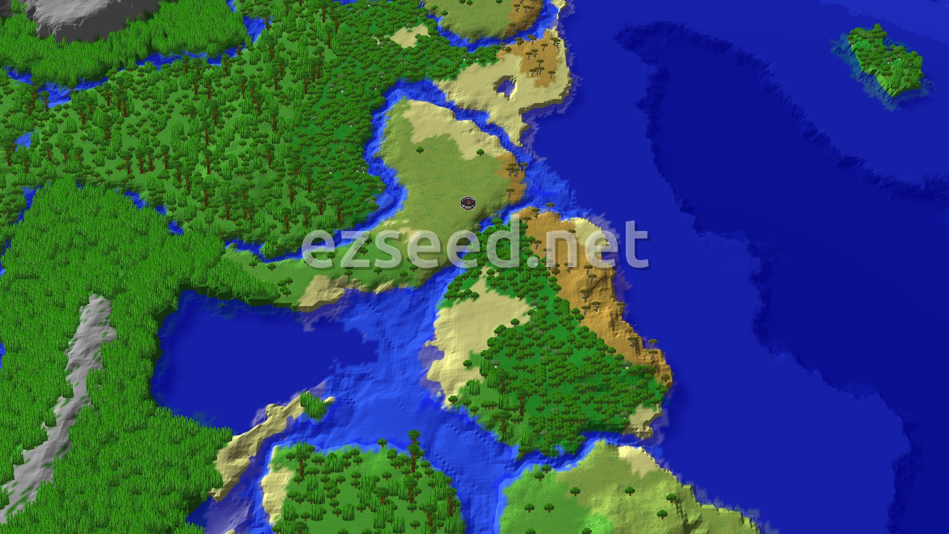 Aerial Minecraft seed map — Trial Chambers and Jungle Temple Near Spawn