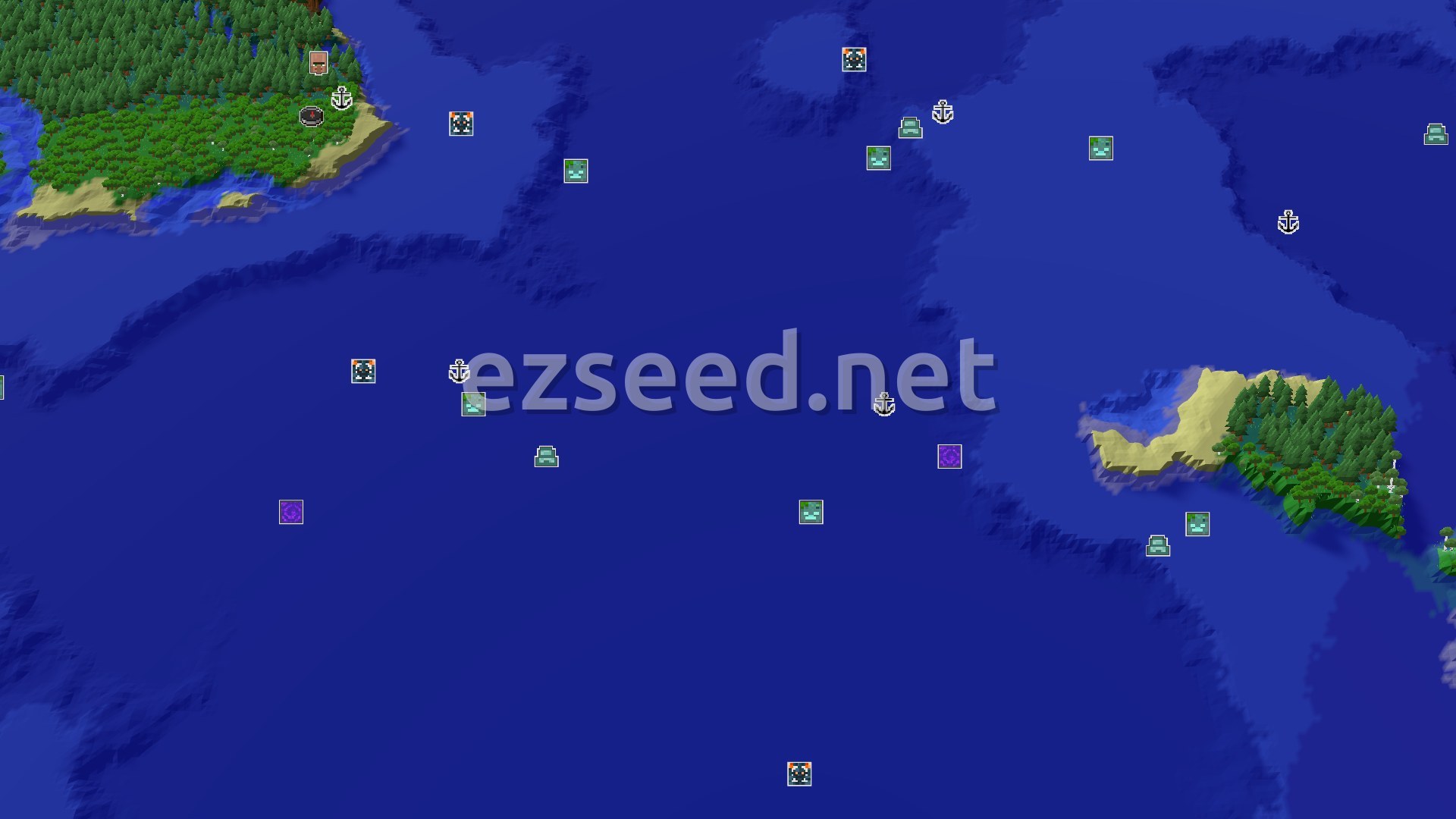 Aerial Minecraft seed map — Spawn in a Forest, Sail to a Nearby Shipwreck