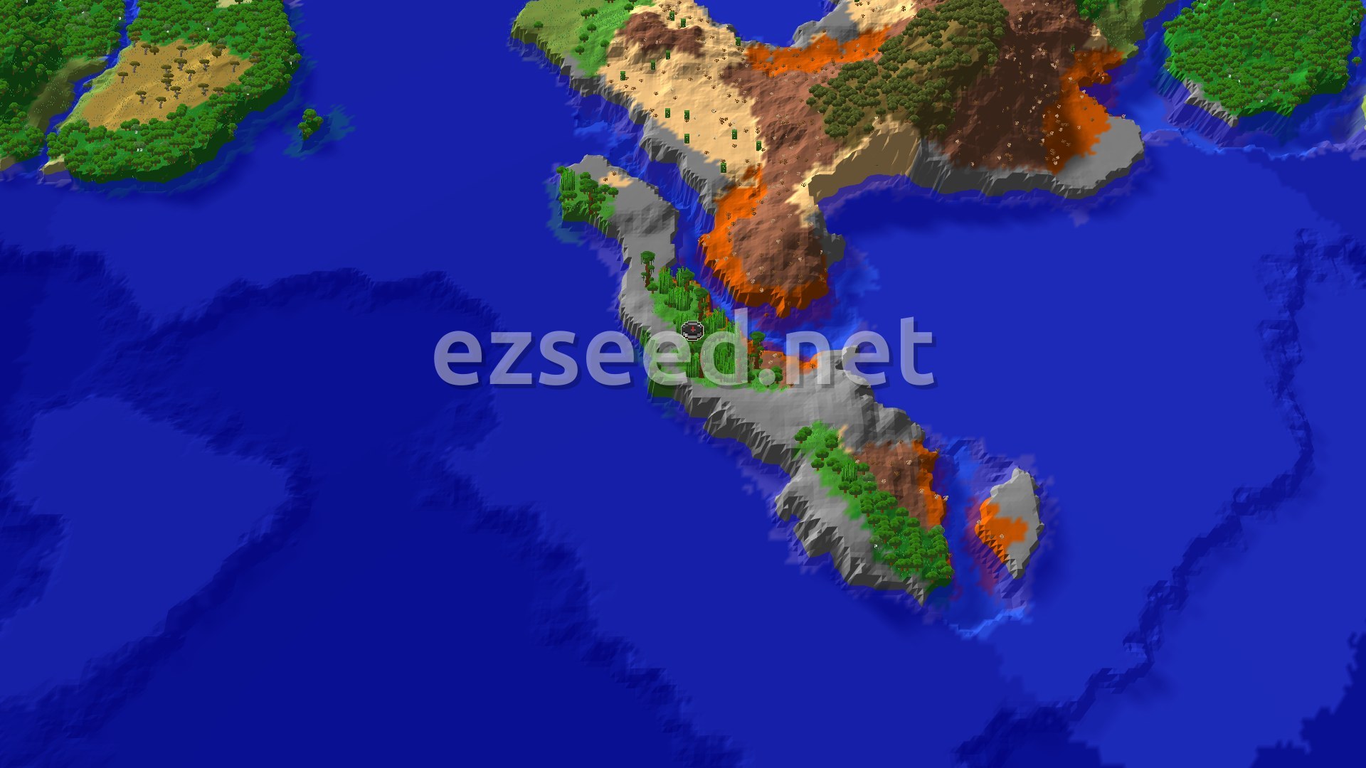 Aerial Minecraft seed map — Spawn in a Jungle, Explore Nearby Badlands