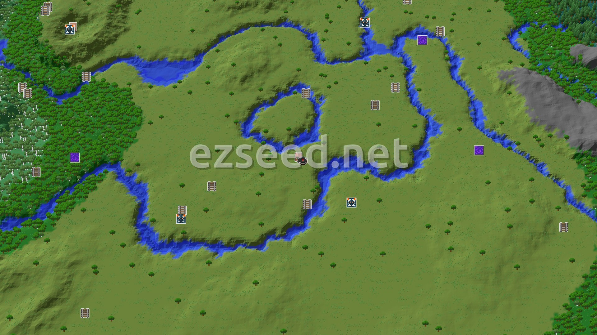 Aerial Minecraft seed map — A Humble Start with Nearby Underground Treasures