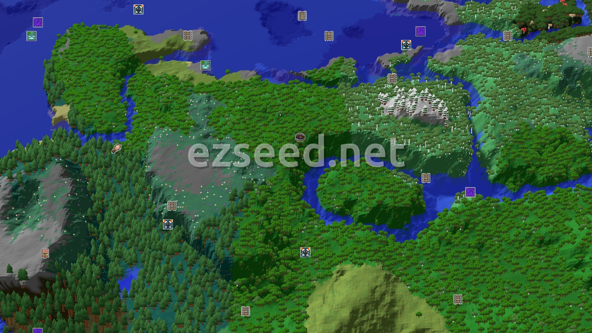 Aerial Minecraft seed map — A Wooded Spawn with Nearby Trial Chambers