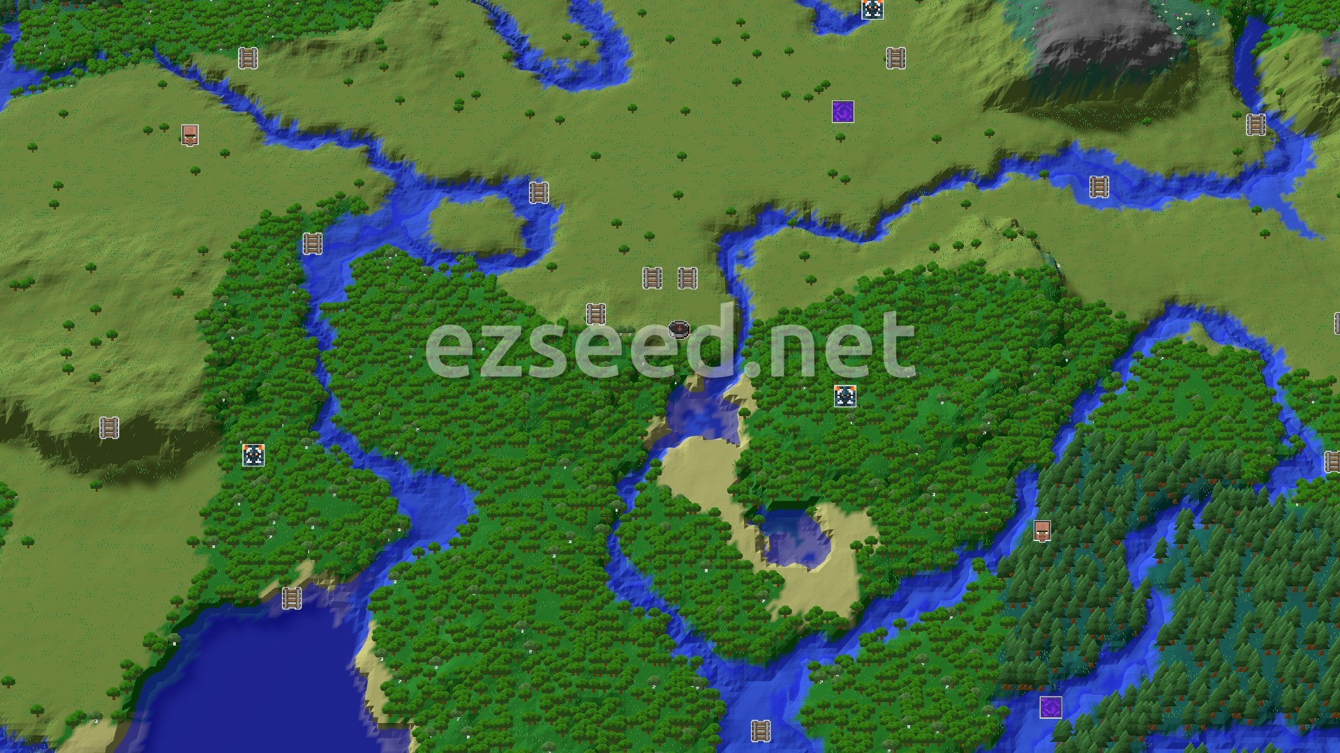 Aerial Minecraft seed map — A Lush Start with Close Underground Riches