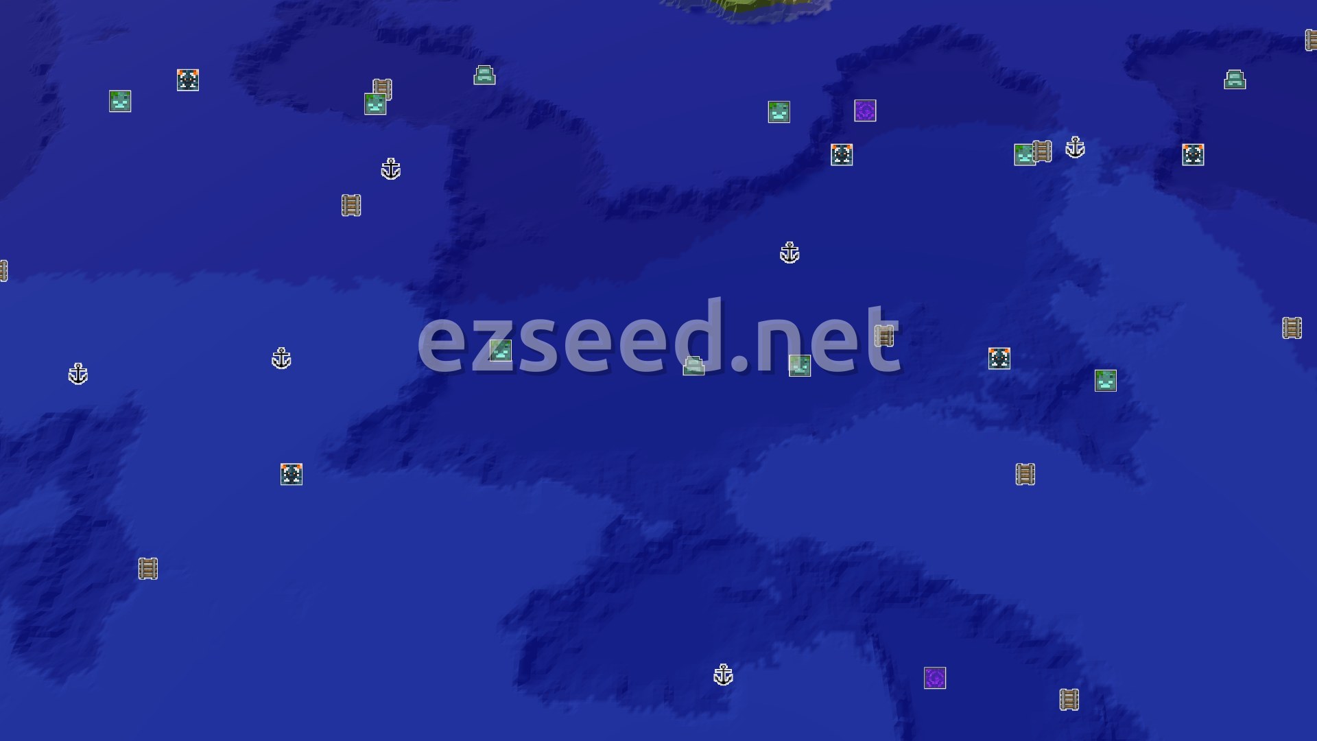 Aerial Minecraft seed map — Quick Start Near an Ocean of Structures