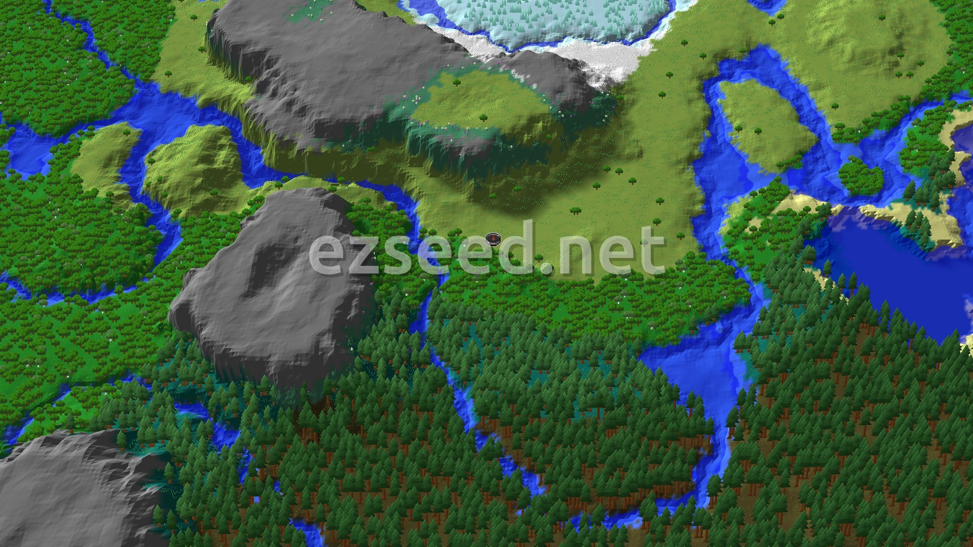Aerial Minecraft seed map — Ice Spikes and Warm Forests: A Diverse Start