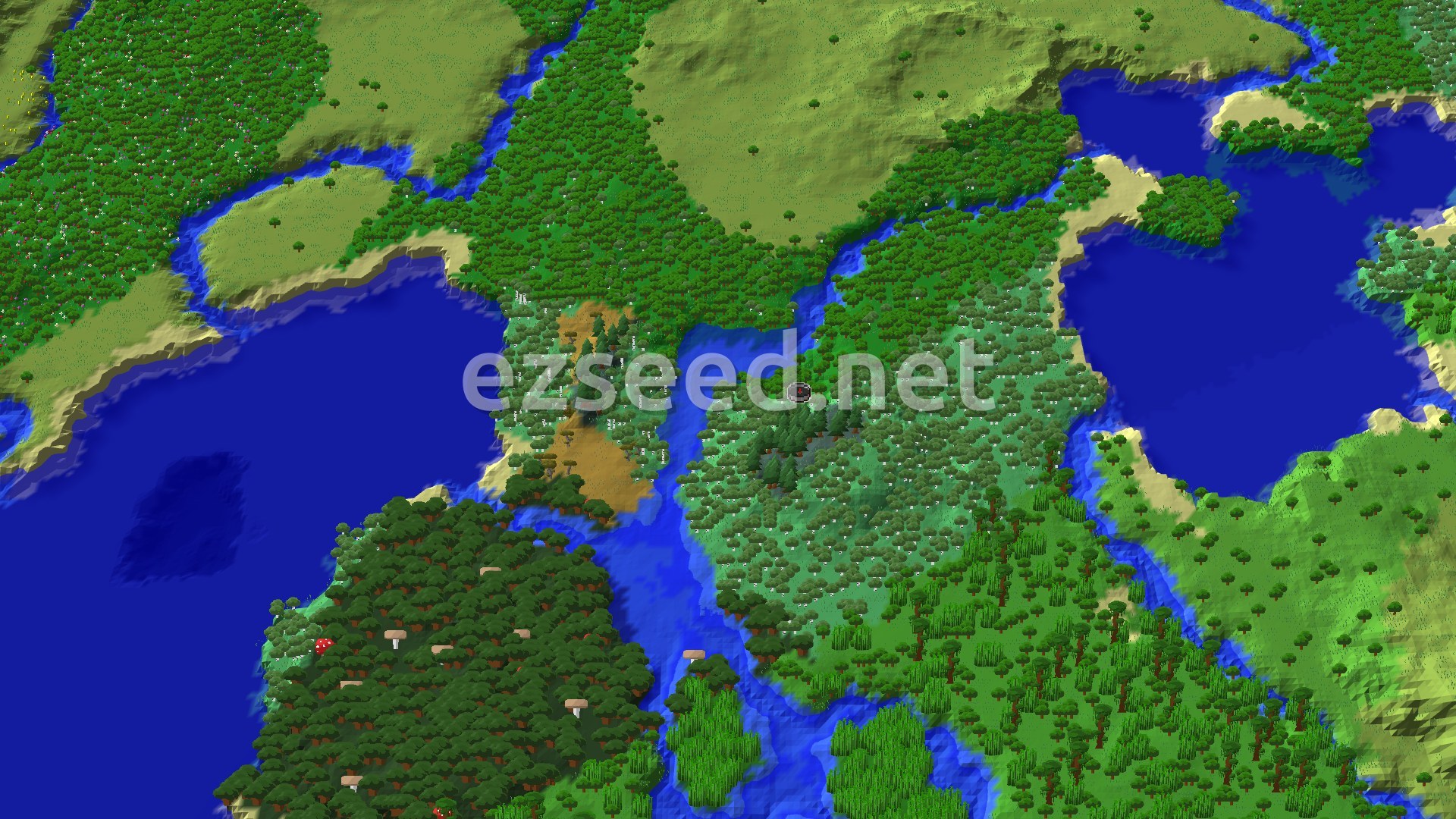 Aerial Minecraft seed map — Trial Chambers Near Spawn with Lush Caves Below