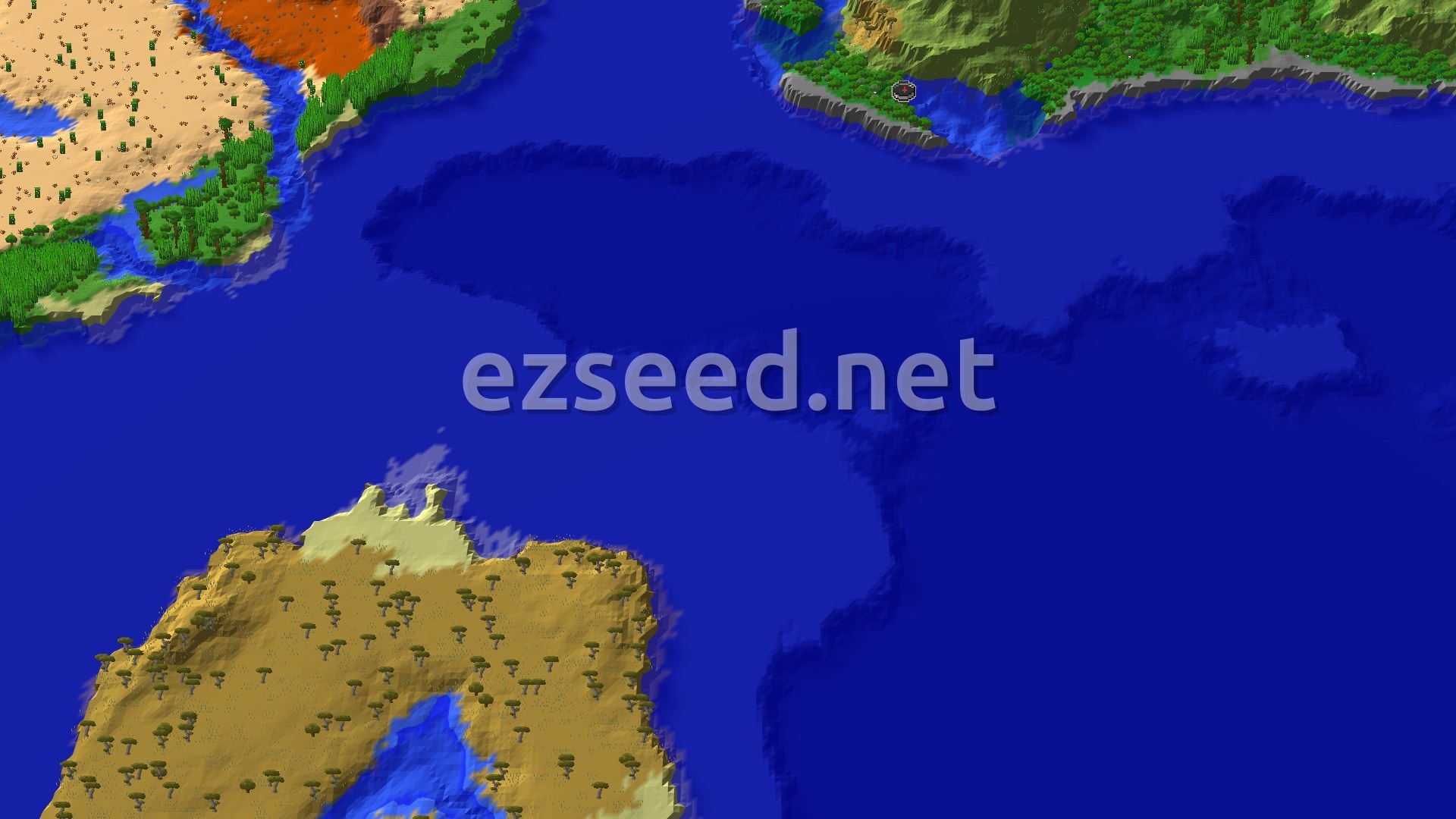 Aerial Minecraft seed map — Ancient City and Ocean Ruin Near Forest Spawn