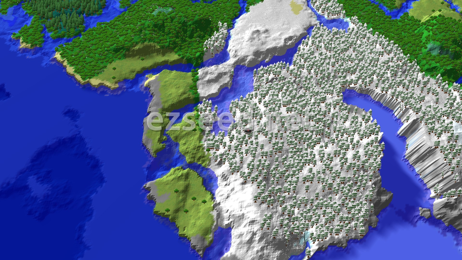 Aerial Minecraft seed map — A Mineshaft and Snowy Taiga Start
