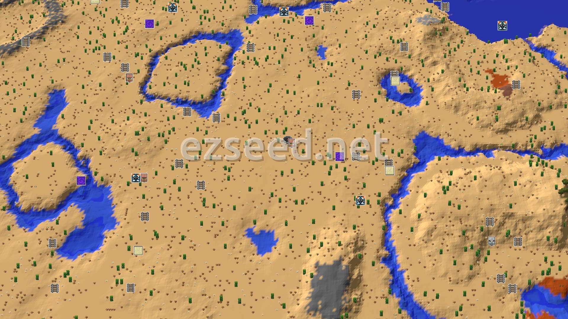 Aerial Minecraft seed map — A Quick Village Start in a Desert Expanse