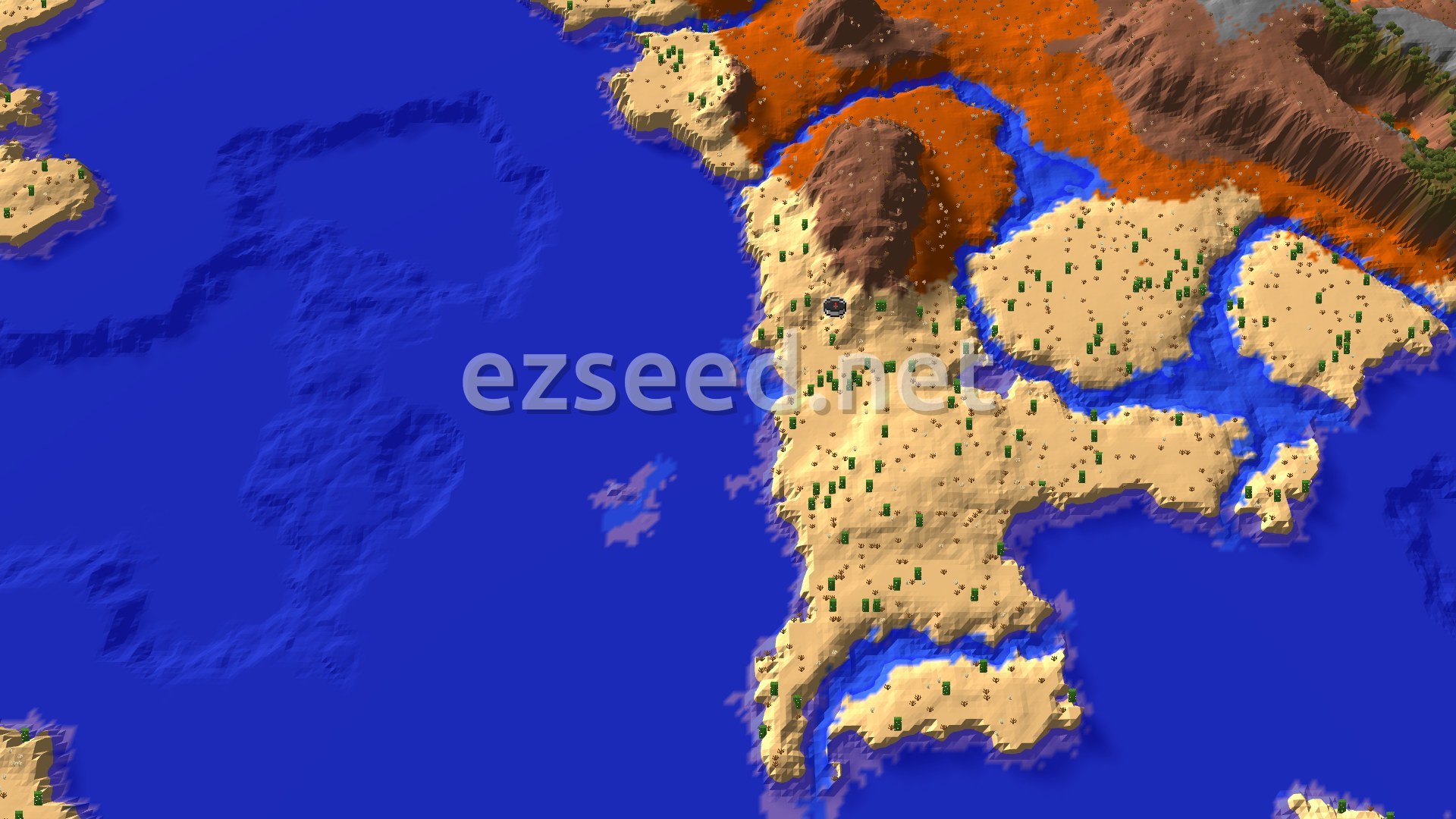 Aerial Minecraft seed map — Desert and Badlands with a Trial Chamber Nearby