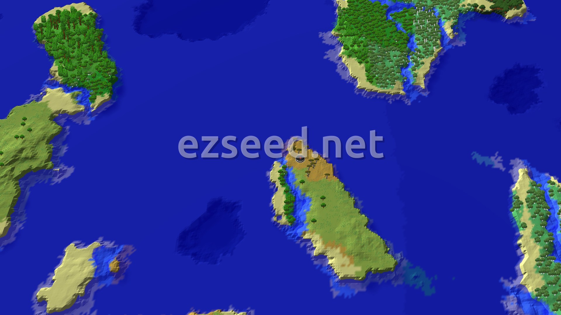Aerial Minecraft seed map — Ocean Sprawl with a Mushroom Island Nearby