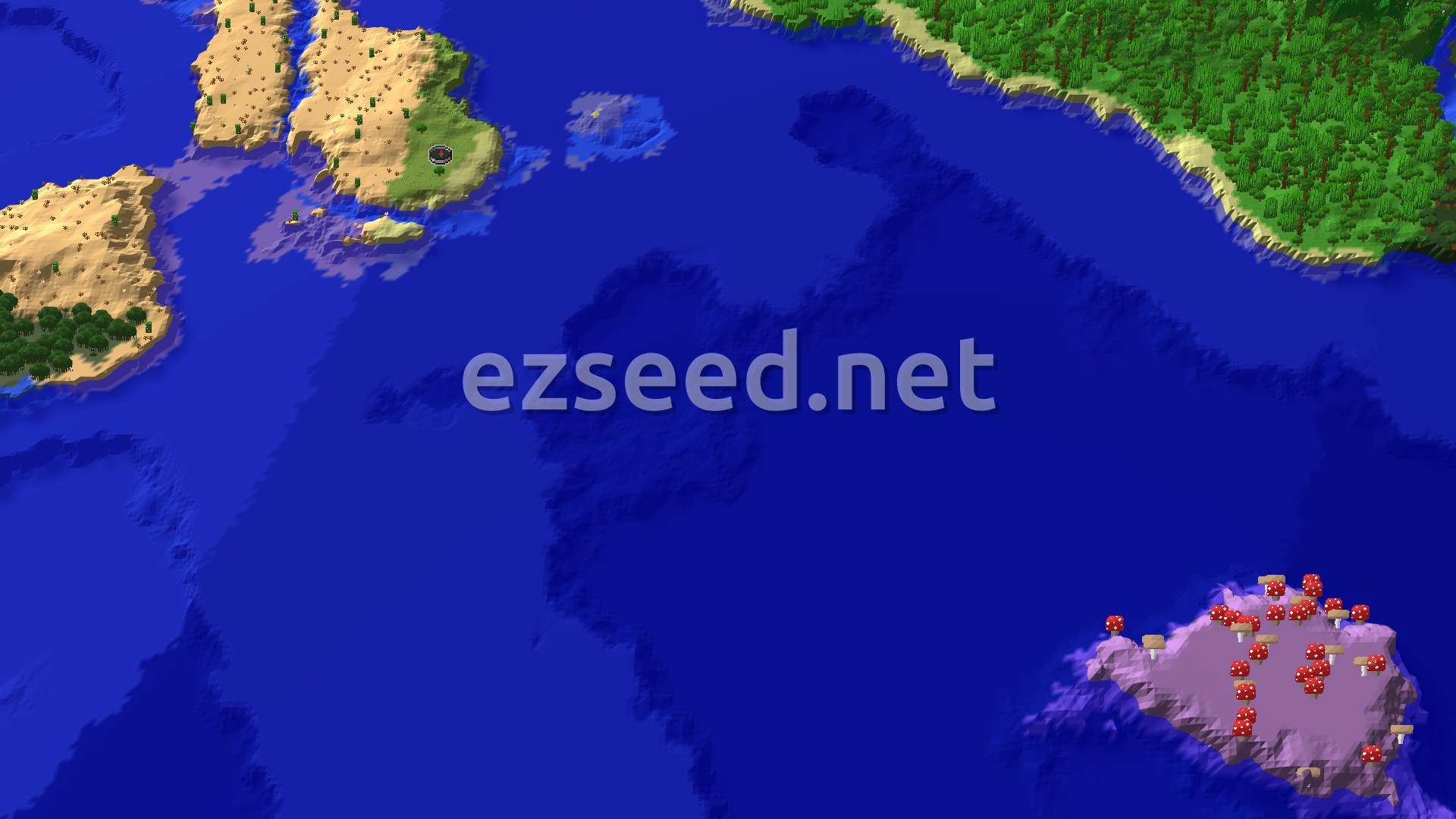 Aerial Minecraft seed map — Mushroom Fields and Ocean Monument Seed