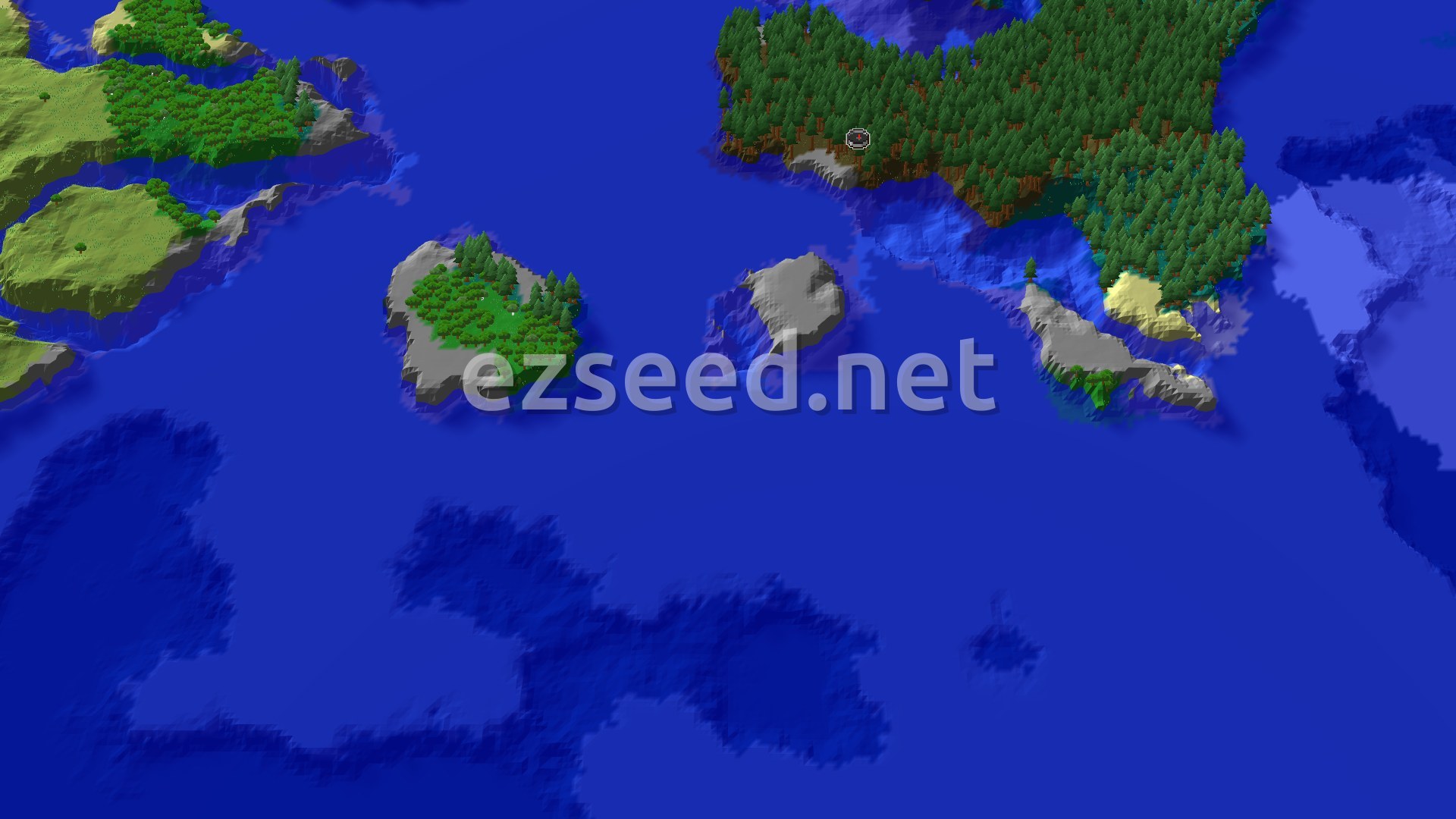 Aerial Minecraft seed map — Old Growth Pine Taiga Spawn with Nearby Trial Chambers