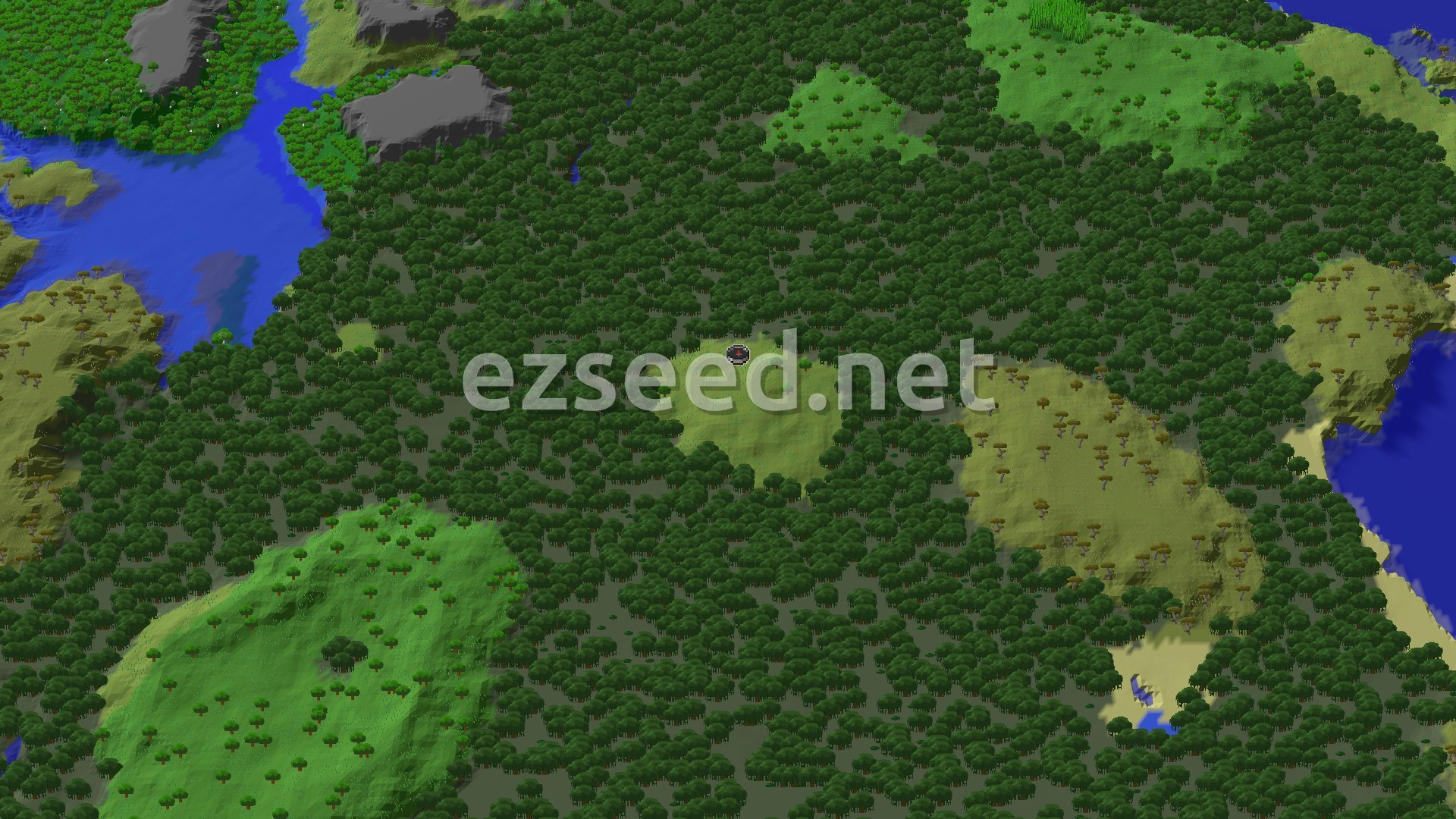 Aerial Minecraft seed map — Mangrove Swamps and Close Structures