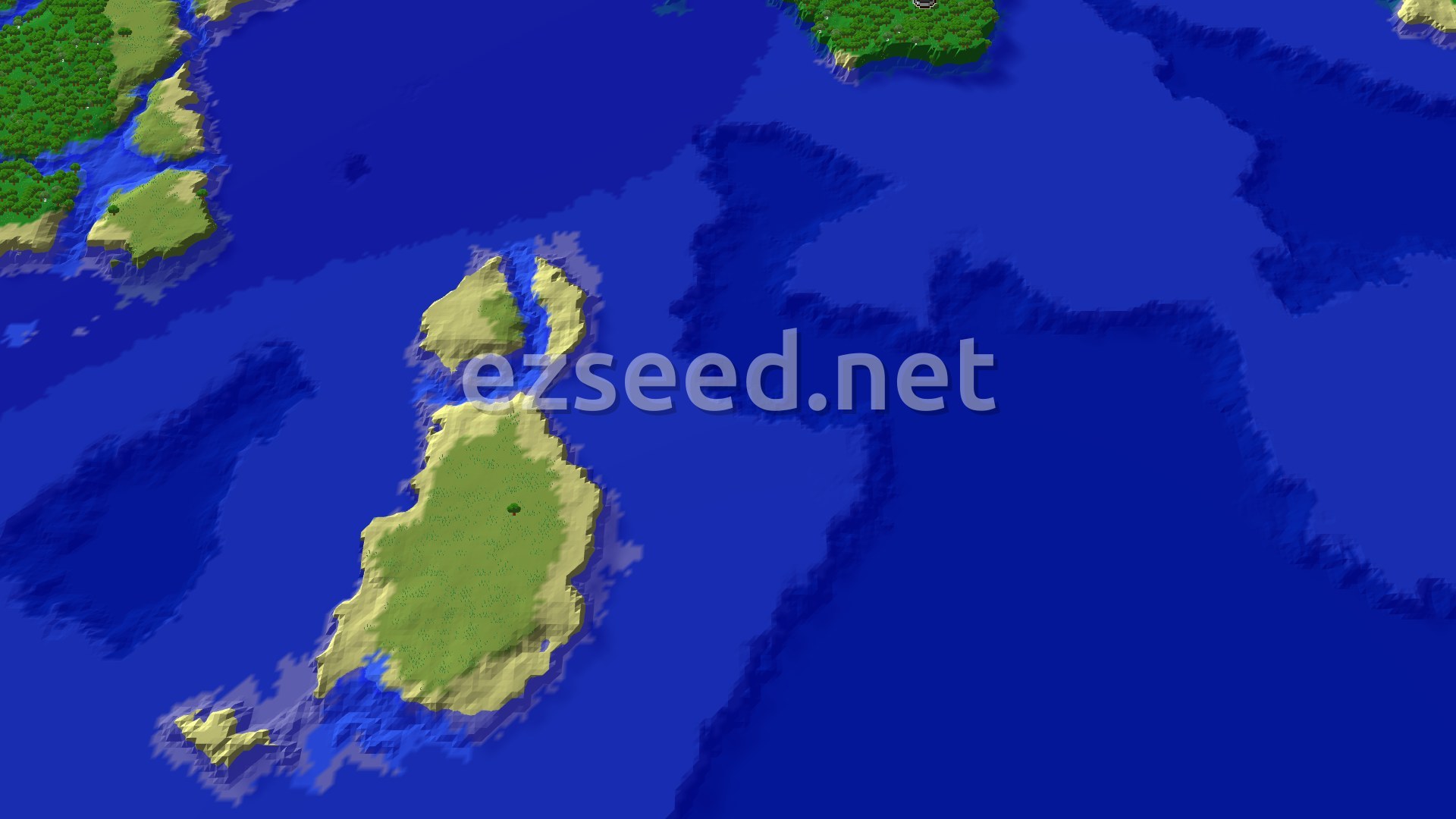 Aerial Minecraft seed map — Trial Chambers and Ocean Monument Near Spawn