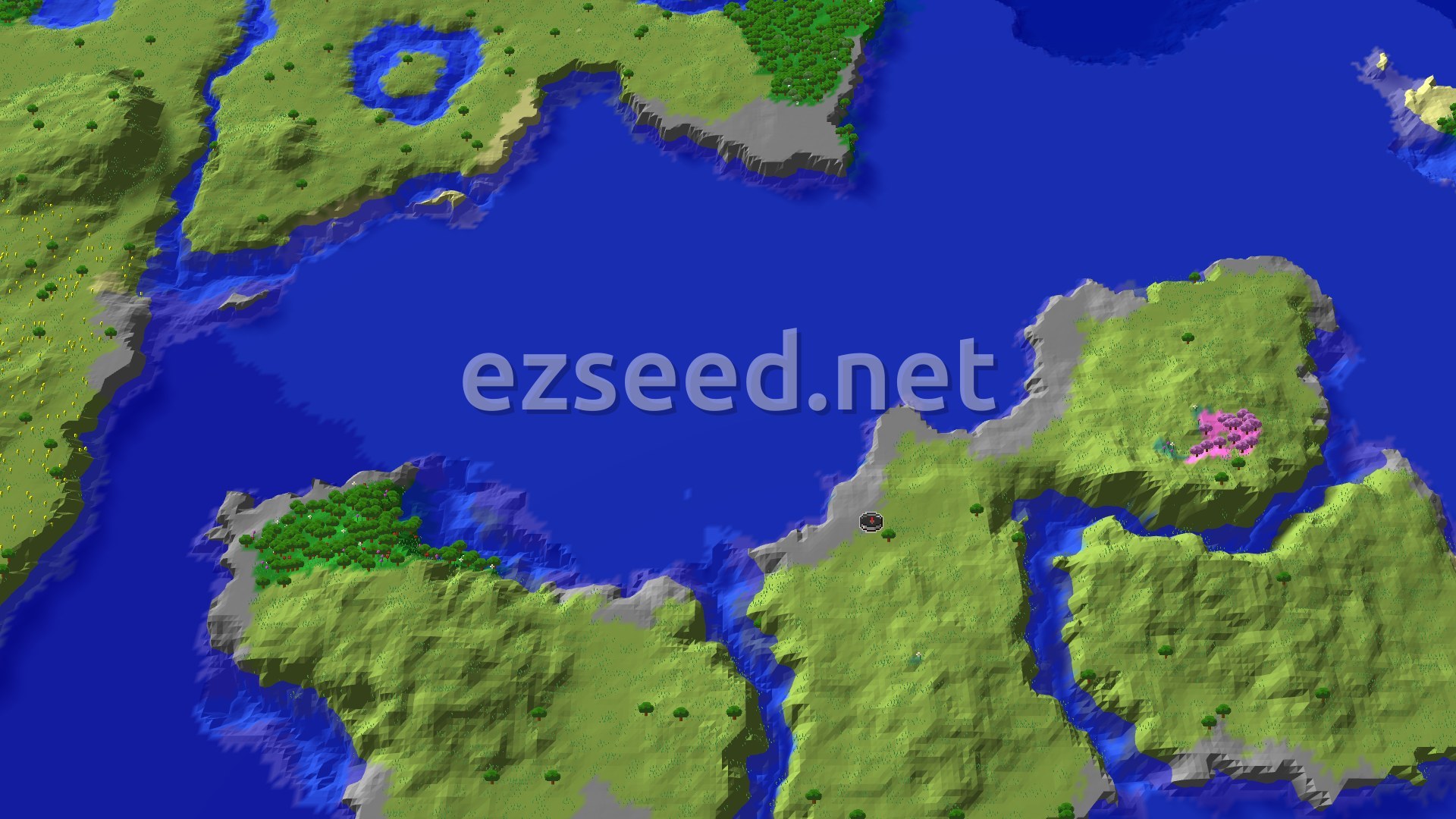 Aerial Minecraft seed map — A Shoreline Start with Nearby Trials