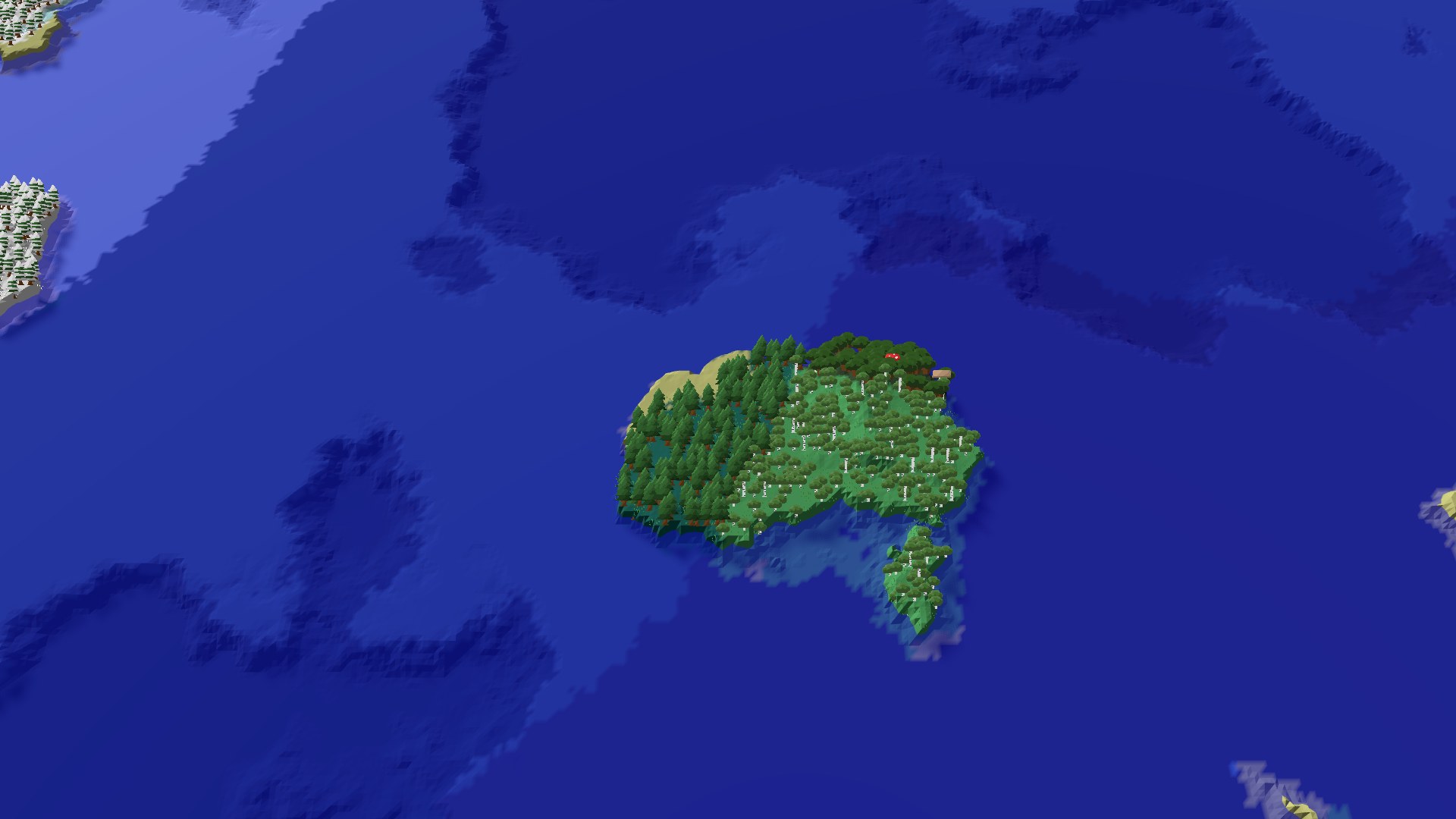 Aerial Minecraft seed map — Island Survival in a Mostly Frozen World