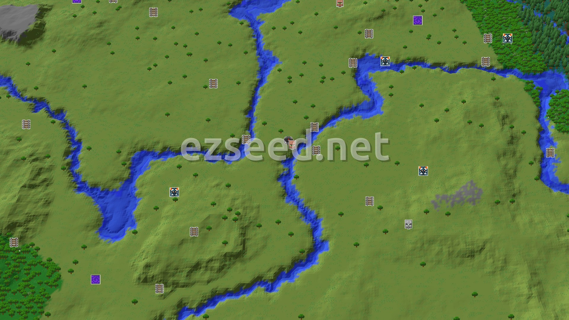 Aerial Minecraft seed map — A Quick Village Start in a River-Spanning Plains