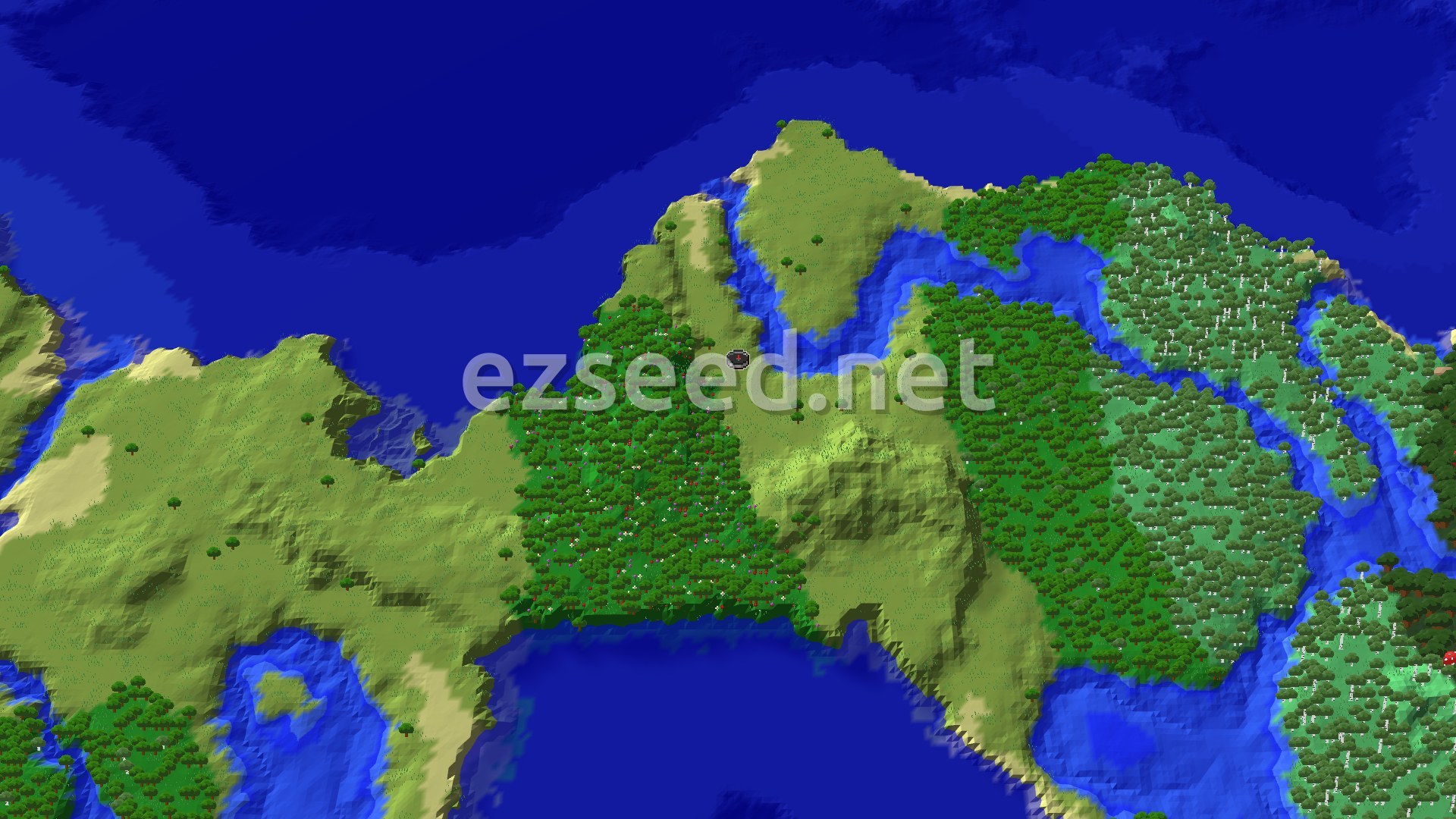 Aerial Minecraft seed map — Spawn Near a Flower Forest and Trial Chambers