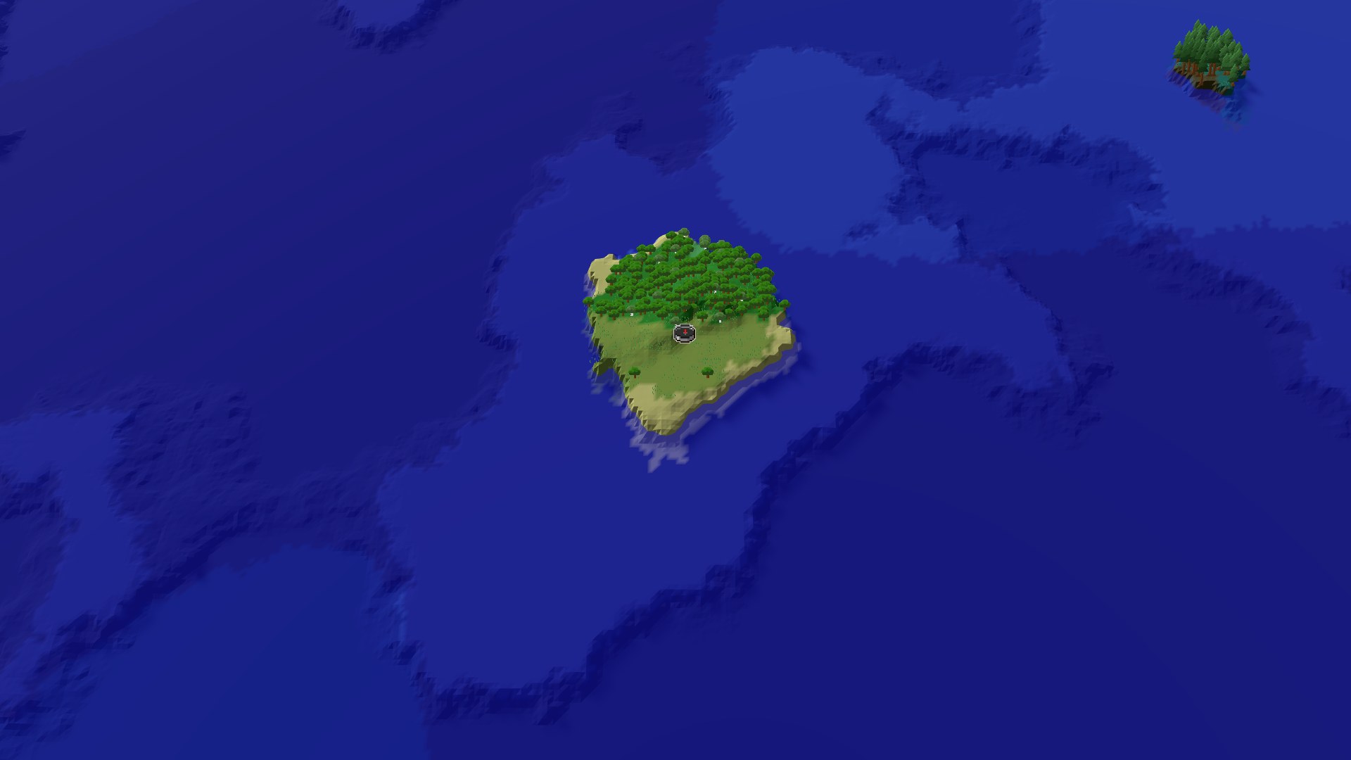 Aerial Minecraft seed map — Island Spawn with a Close Mushroom Fields Biome