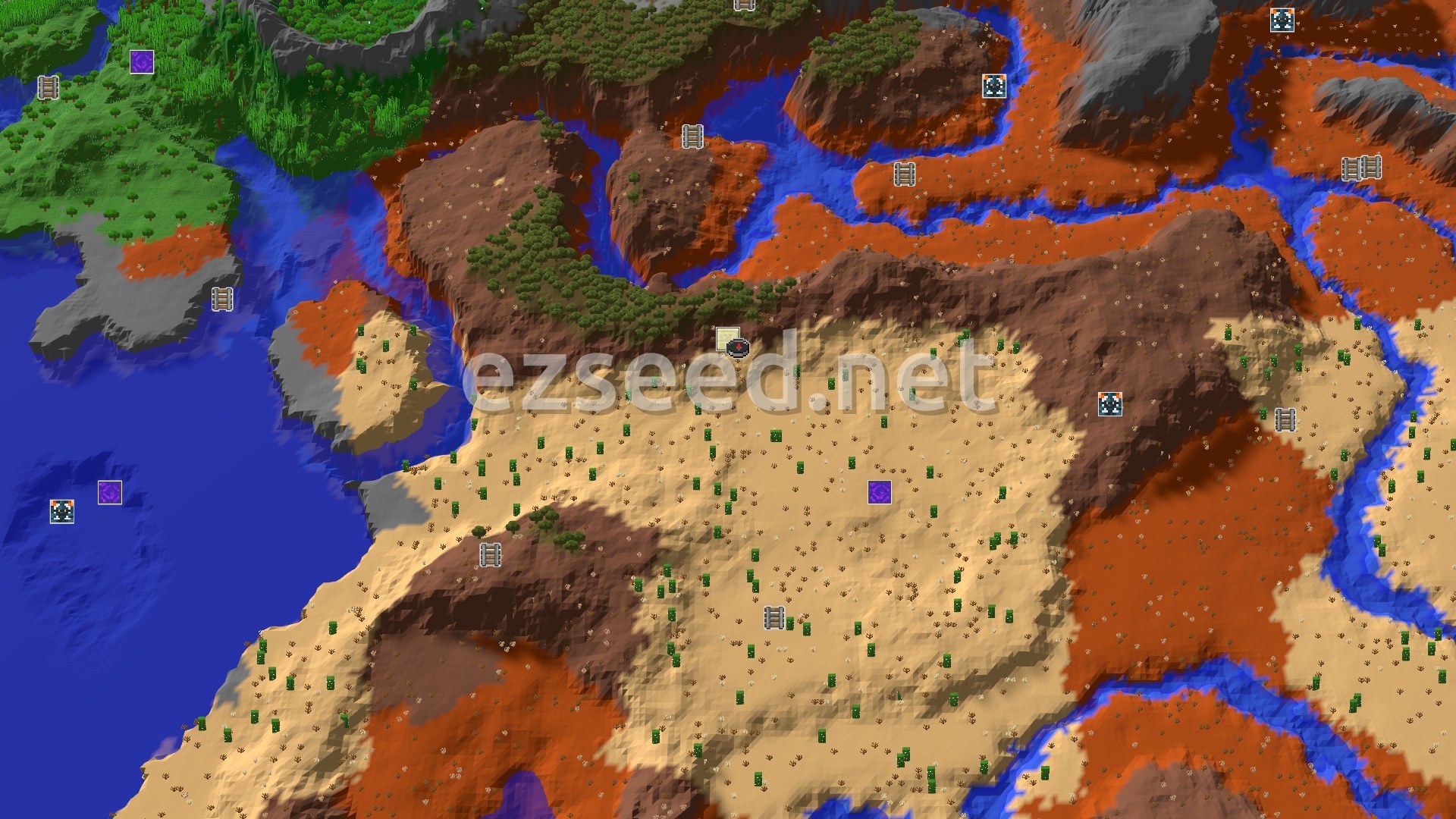 Aerial Minecraft seed map — A Quick Start in the Badlands Desert