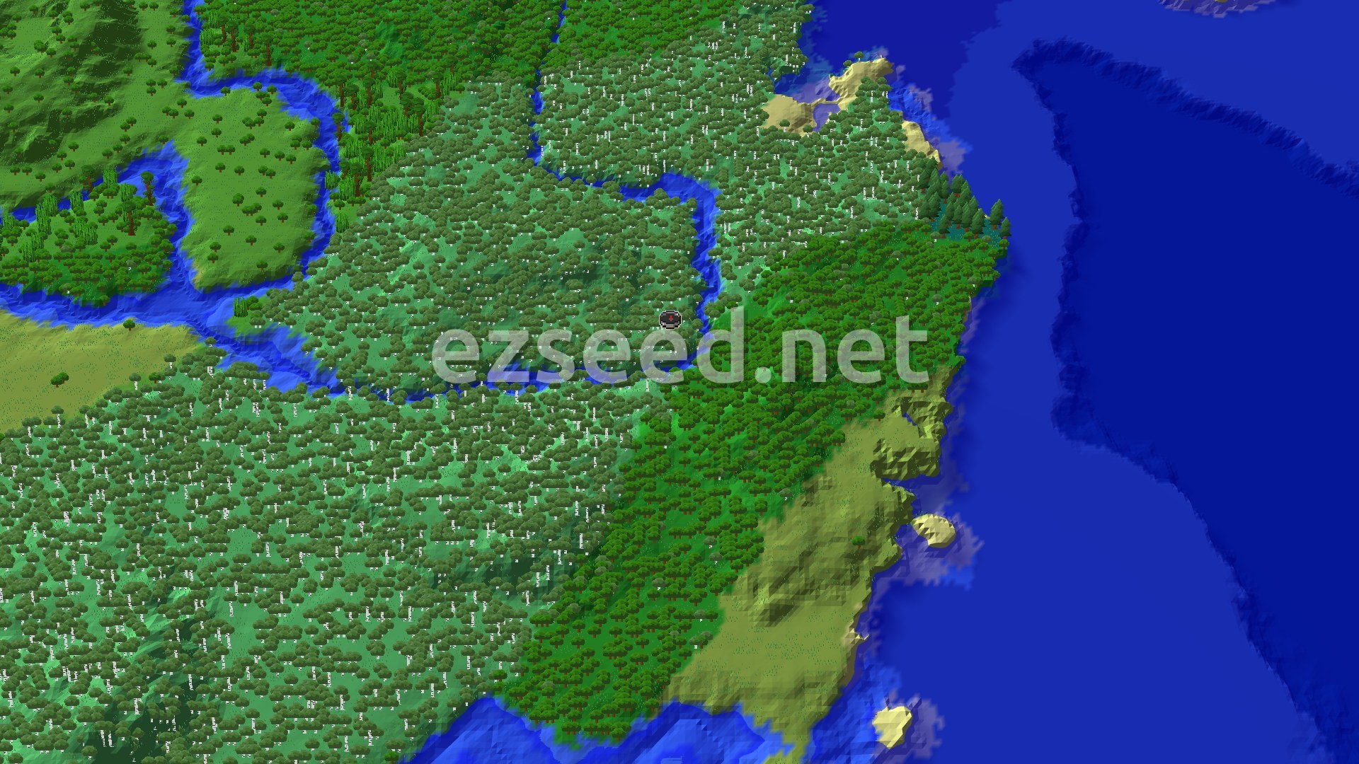 Aerial Minecraft seed map — Spawn in a Birch Forest, Close to Trial Chambers