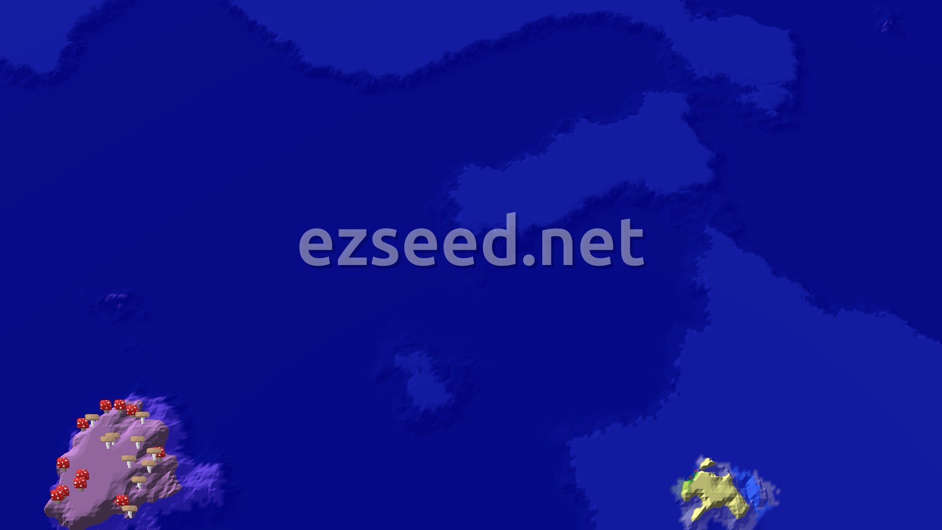 Aerial Minecraft seed map — Mushroom Island and Ocean Monument near Spawn