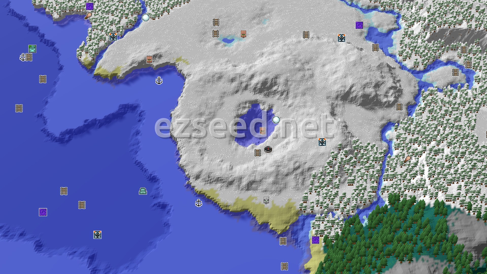 Aerial Minecraft seed map — A Cold Start With Close Underground Treasures