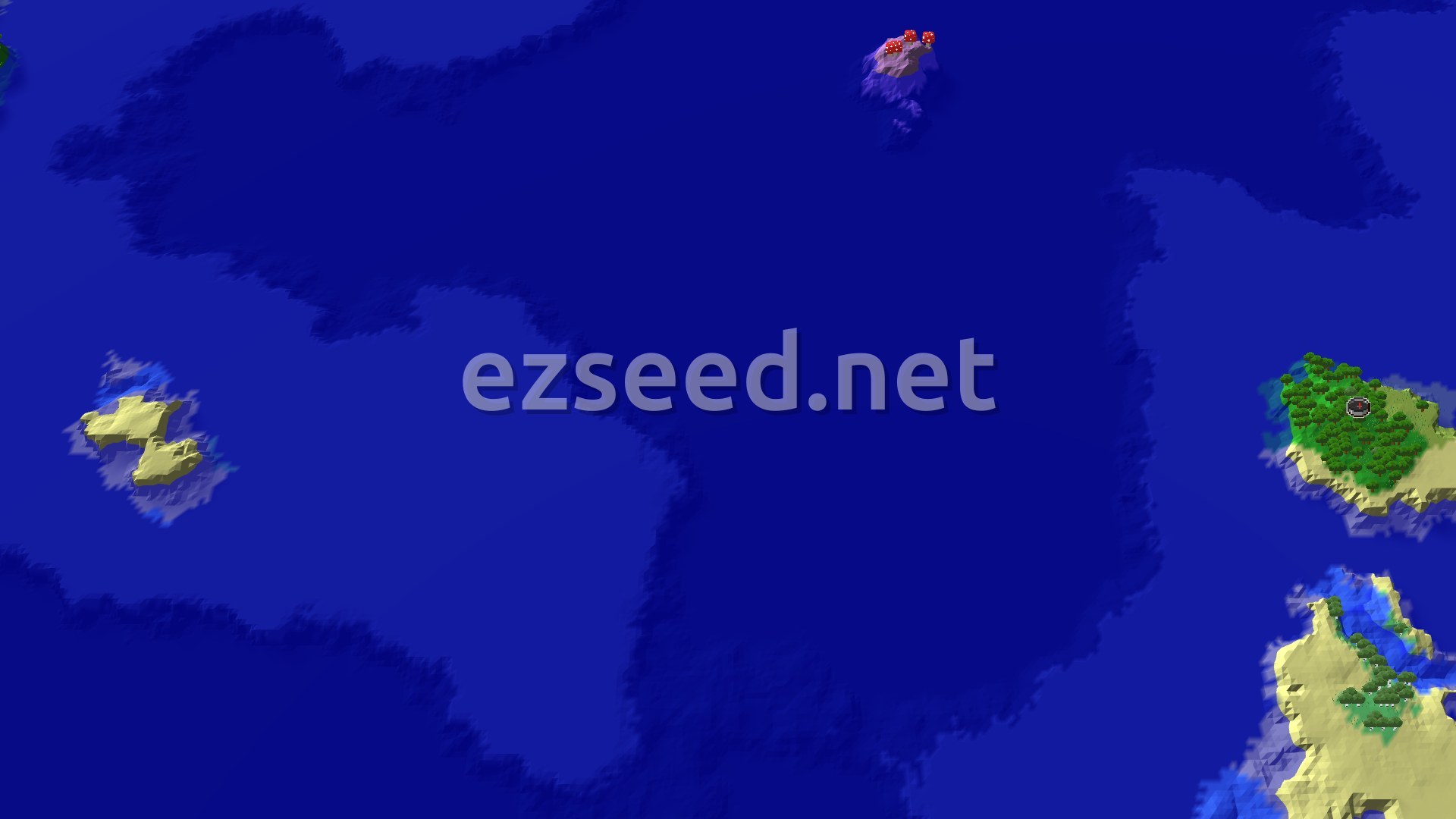 Aerial Minecraft seed map — Spawn in a Forest, Sail to Mushroom Fields