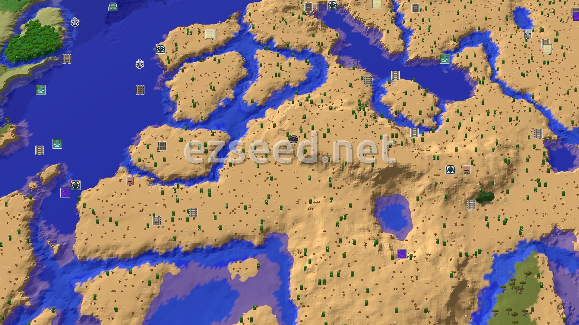 Aerial Minecraft seed map — Desert Explorer's Start with Nearby Trial Chambers