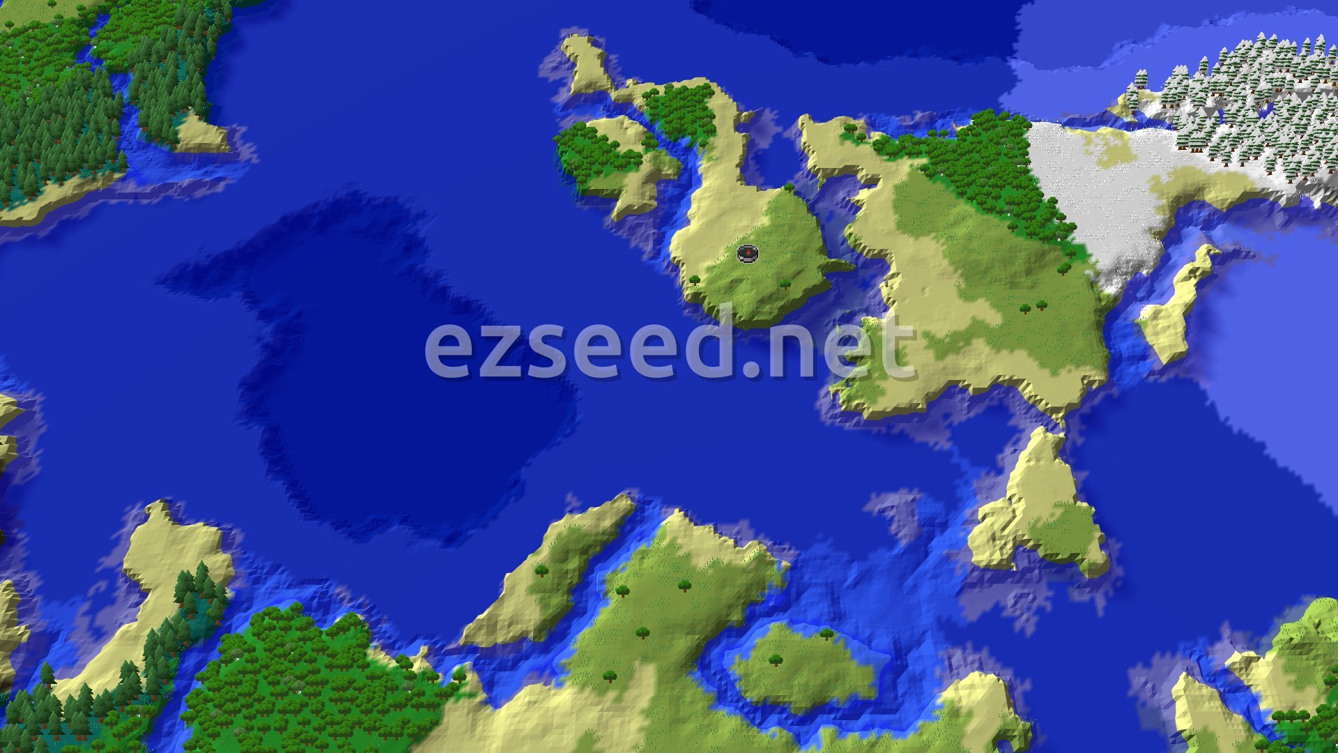 Aerial Minecraft seed map — Island Plateau with Cold Ocean Access