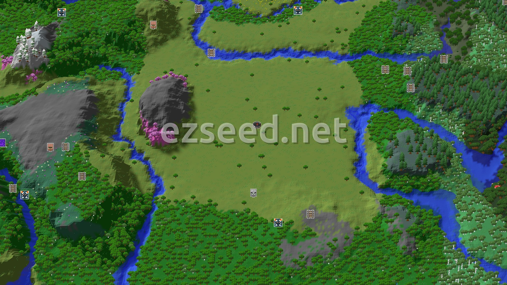Aerial Minecraft seed map — A Quiet Plains Start with Nearby Exploration