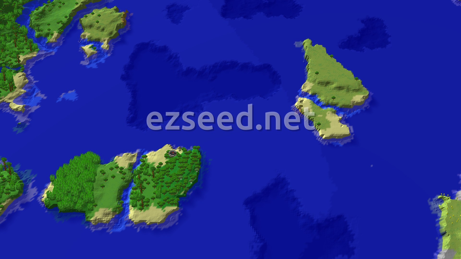 Aerial Minecraft seed map — Spawn in a Forest with a Nearby Bamboo Jungle