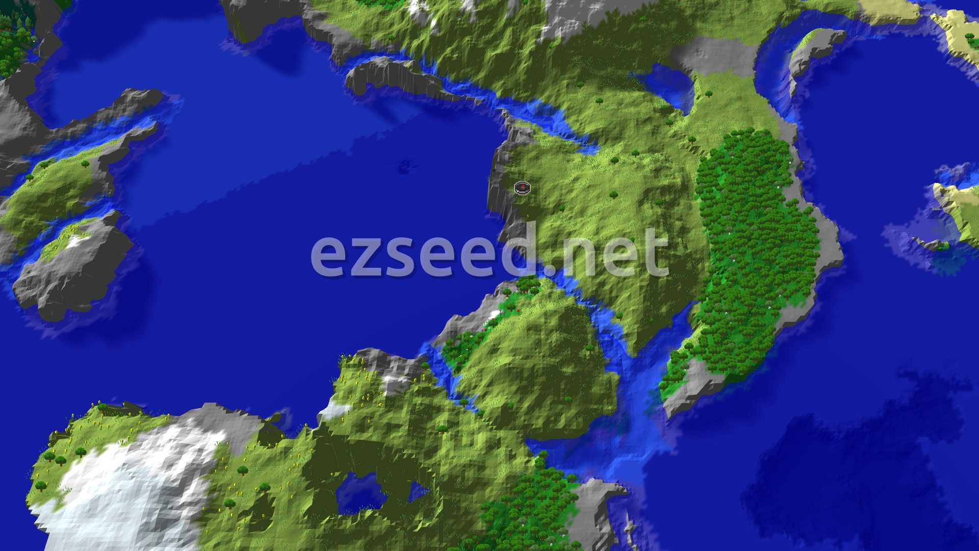 Aerial Minecraft seed map — Sunflower Plains Spawn with a Nearby Ancient City