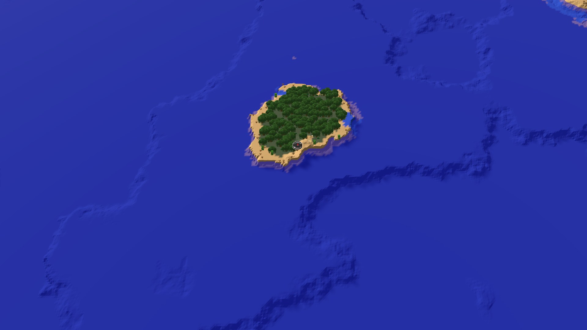 Aerial Minecraft seed map — Island Spawn with Nearby Trial Chambers