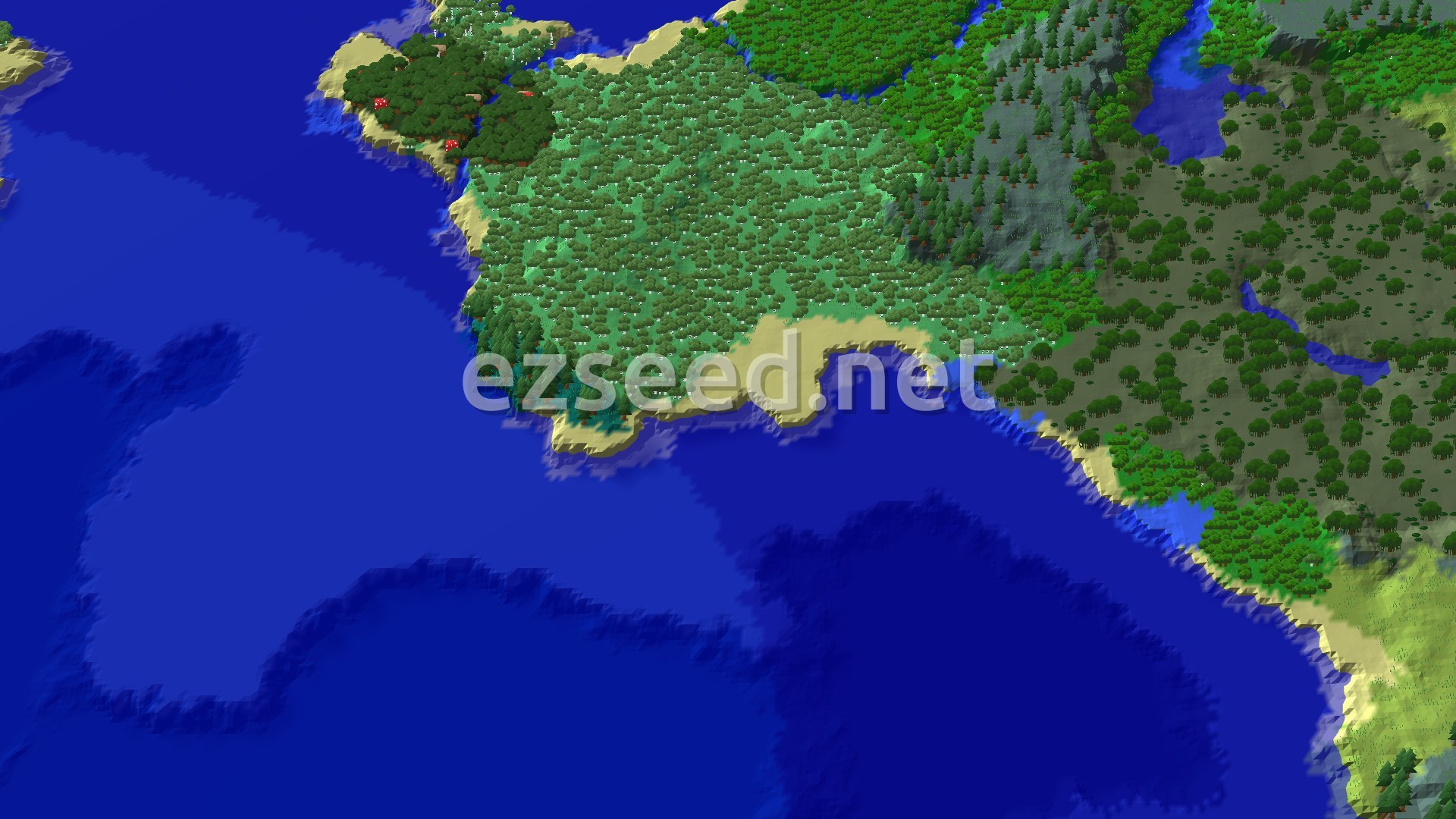 Aerial Minecraft seed map — Forest Spawn with Nearby Trial Chambers