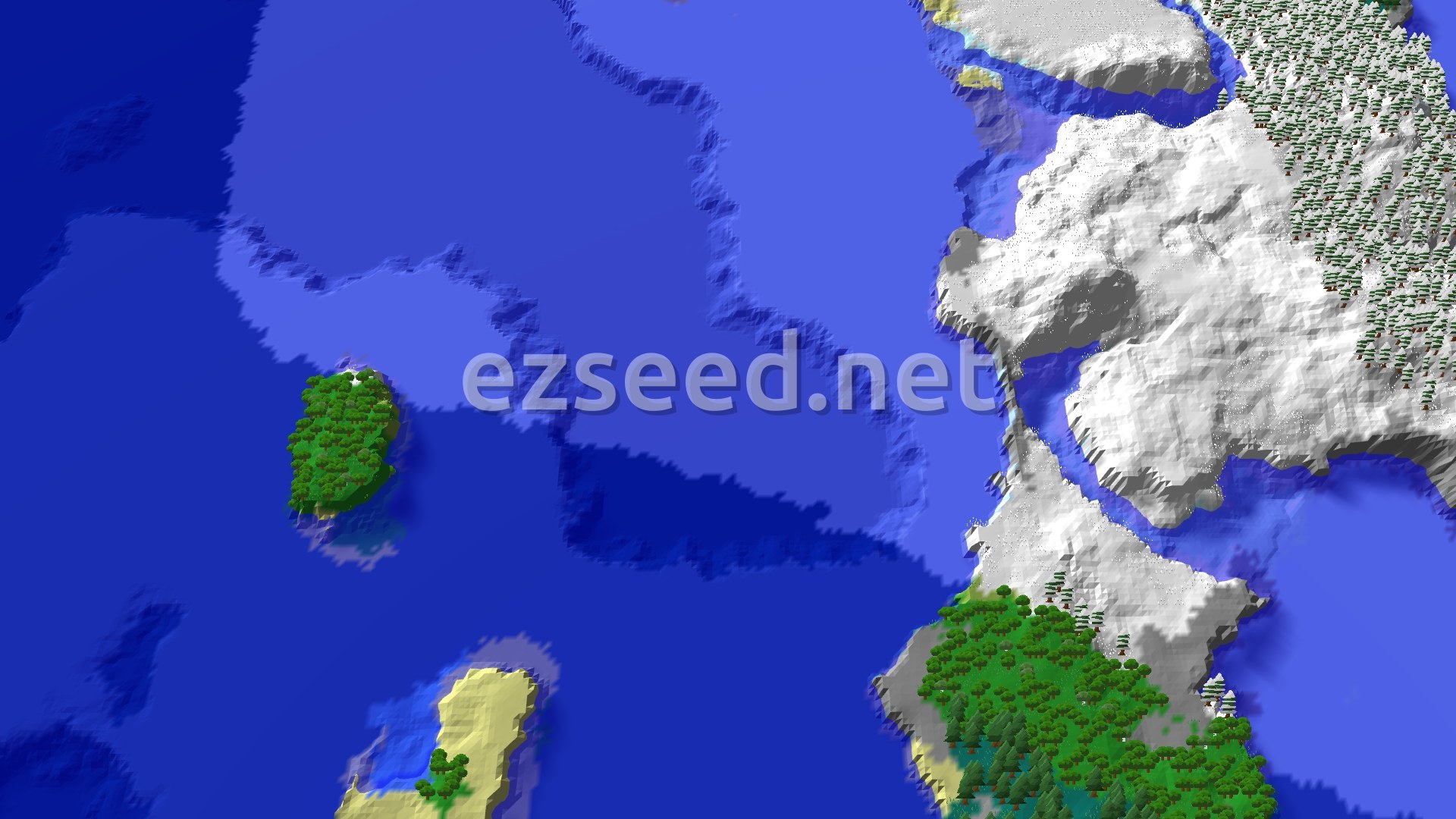 Aerial Minecraft seed map — Taiga Spawn with Close Trial Chambers and Ocean Views