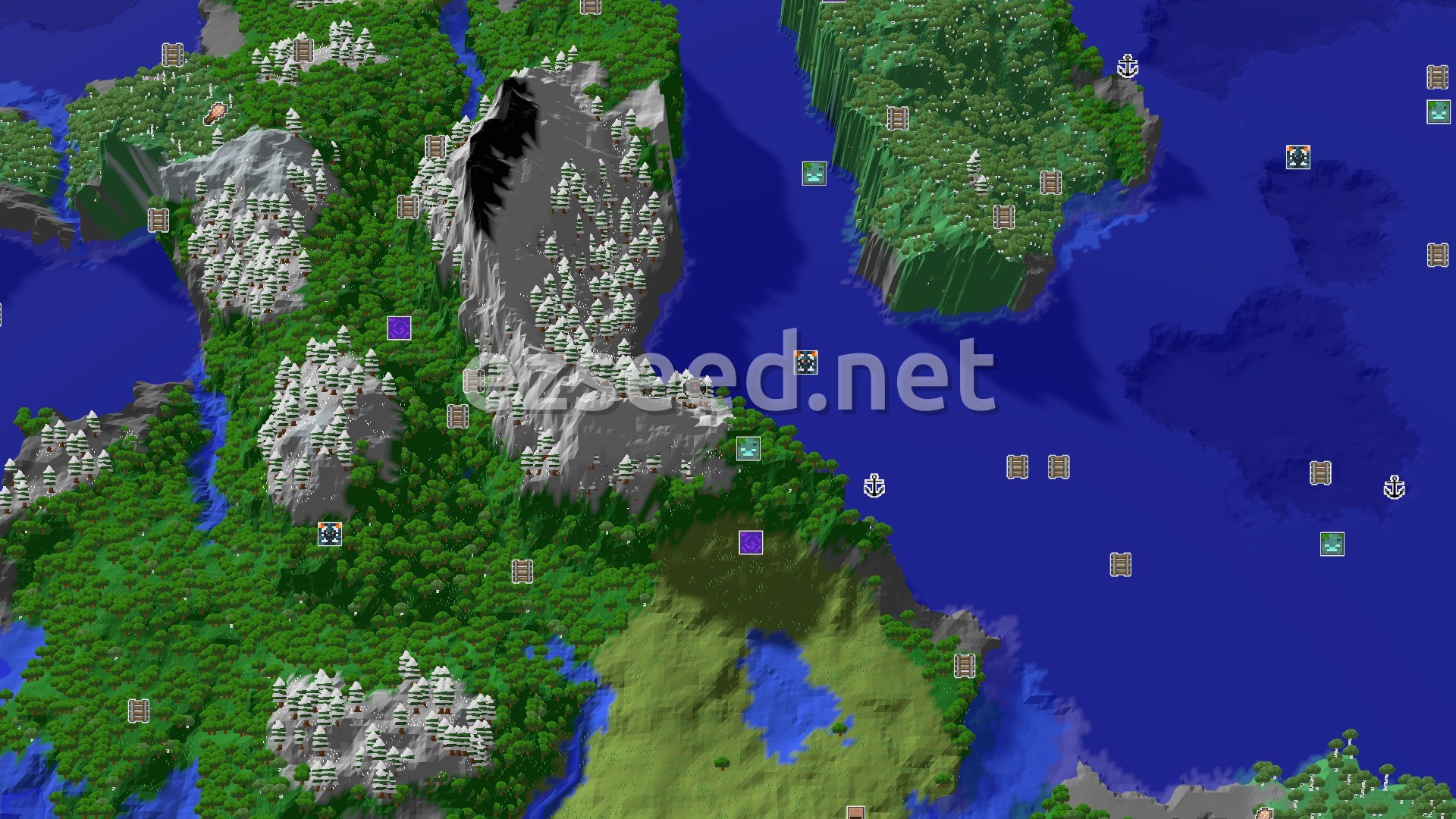 Minecraft Java Spawn Seeds Spawn in a Grove, Near Jagged Peaks and Ocean — Minecraft seed ...