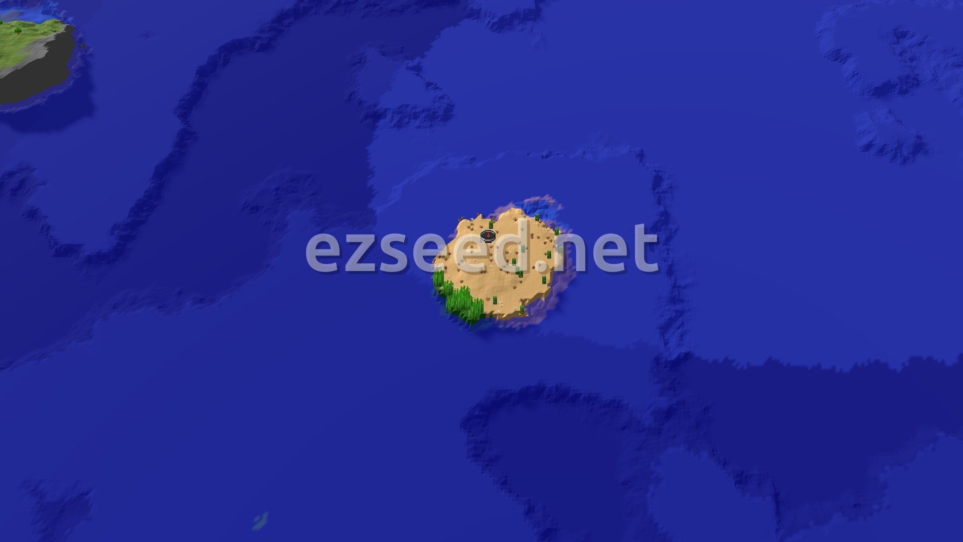 Aerial Minecraft seed map — Desert Island Start with Coastal Structures