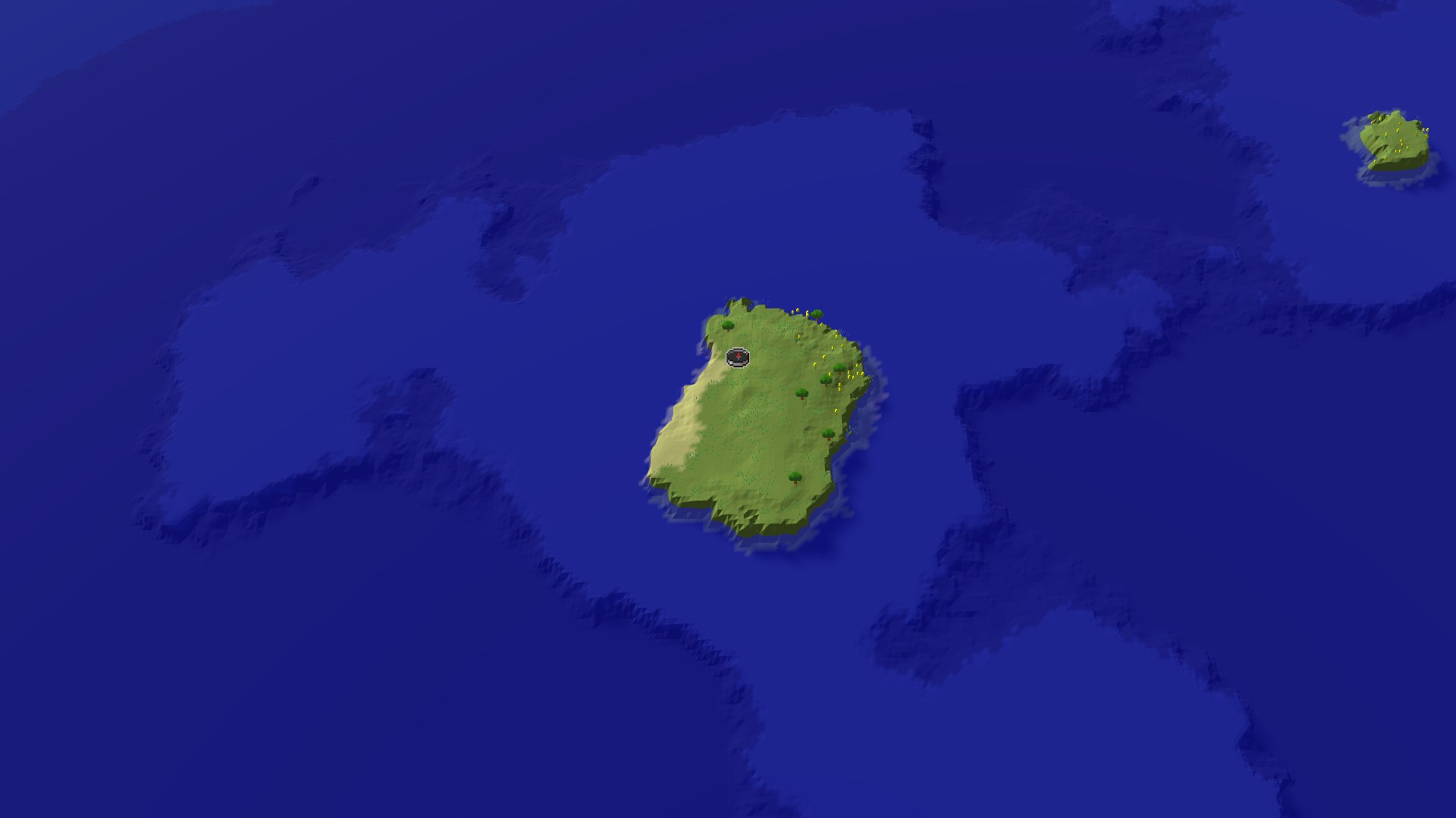 Aerial Minecraft seed map — An Island Start with Deep Ocean Exploration