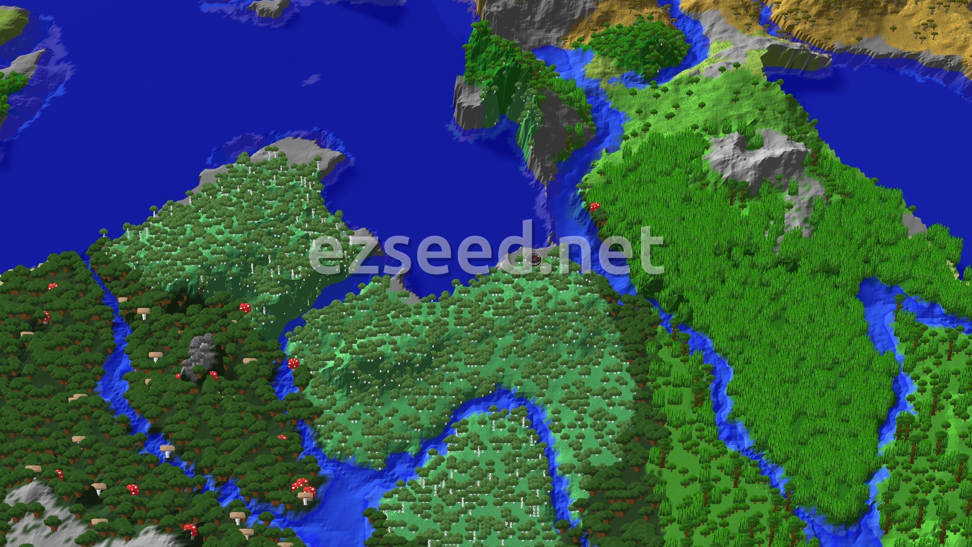 Aerial Minecraft seed map — Bamboo Jungle and Trial Chambers Near a Birch Forest Spawn
