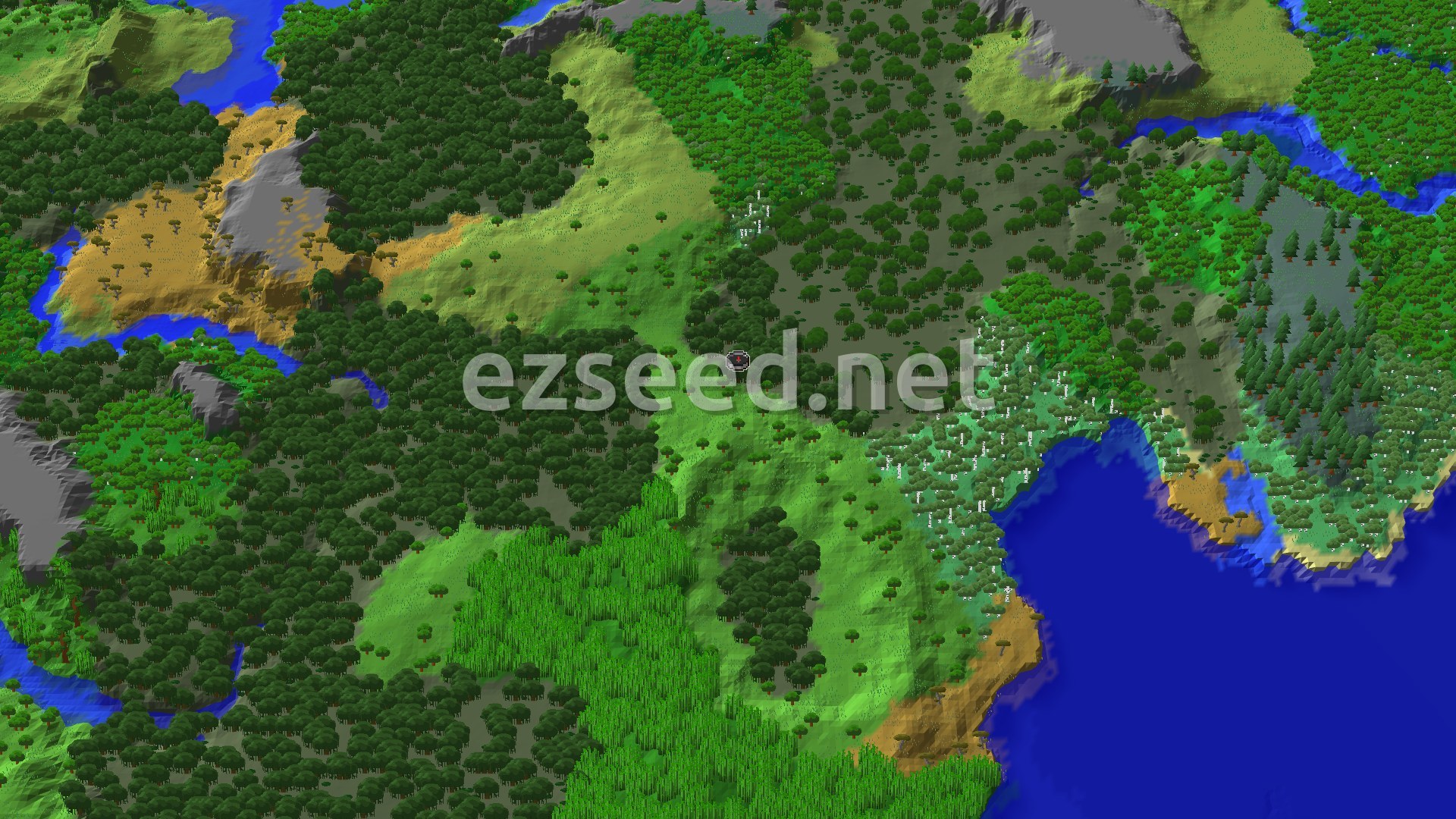 Aerial Minecraft seed map — A Mangrove Spawn with Nearby Bamboo Jungle