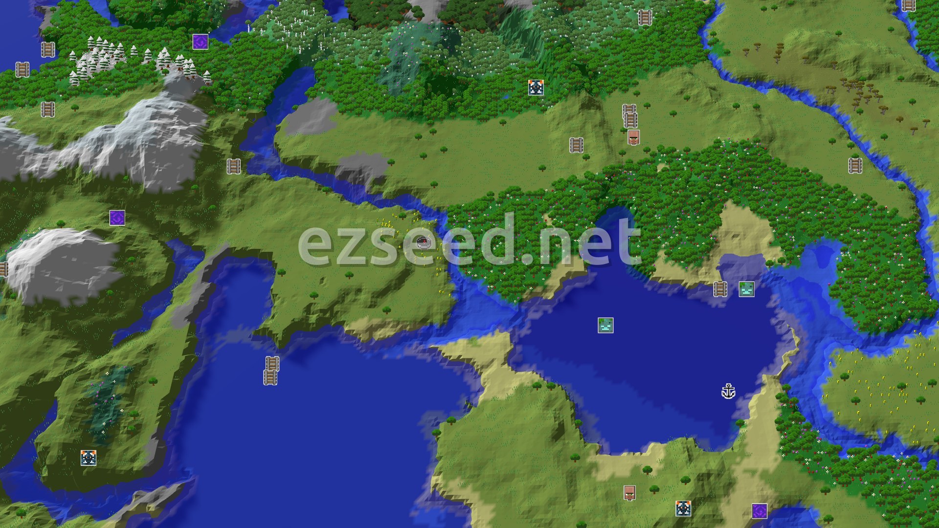 Aerial Minecraft seed map — A Quiet Start with Distant Rewards