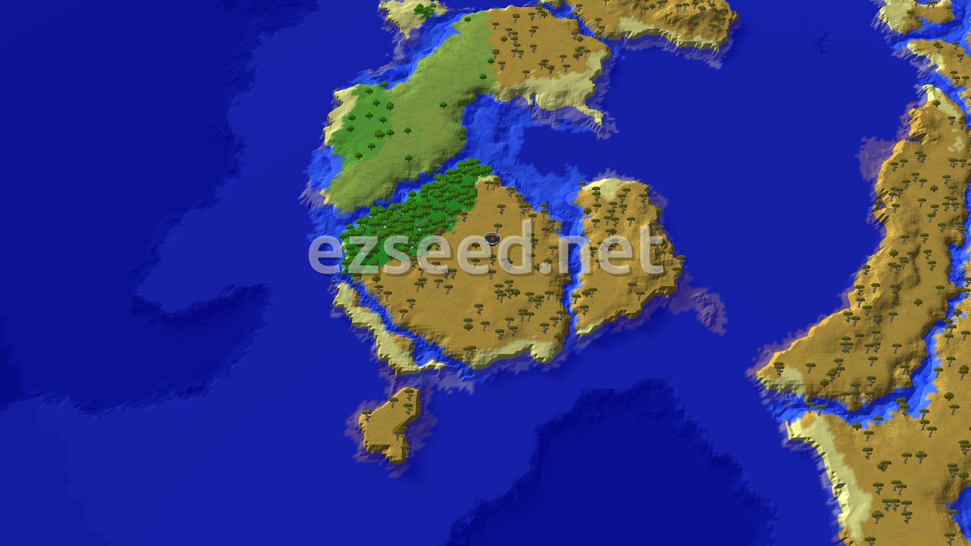Aerial Minecraft seed map — Savanna Start with a Jungle Nearby, Plus Trial Chambers