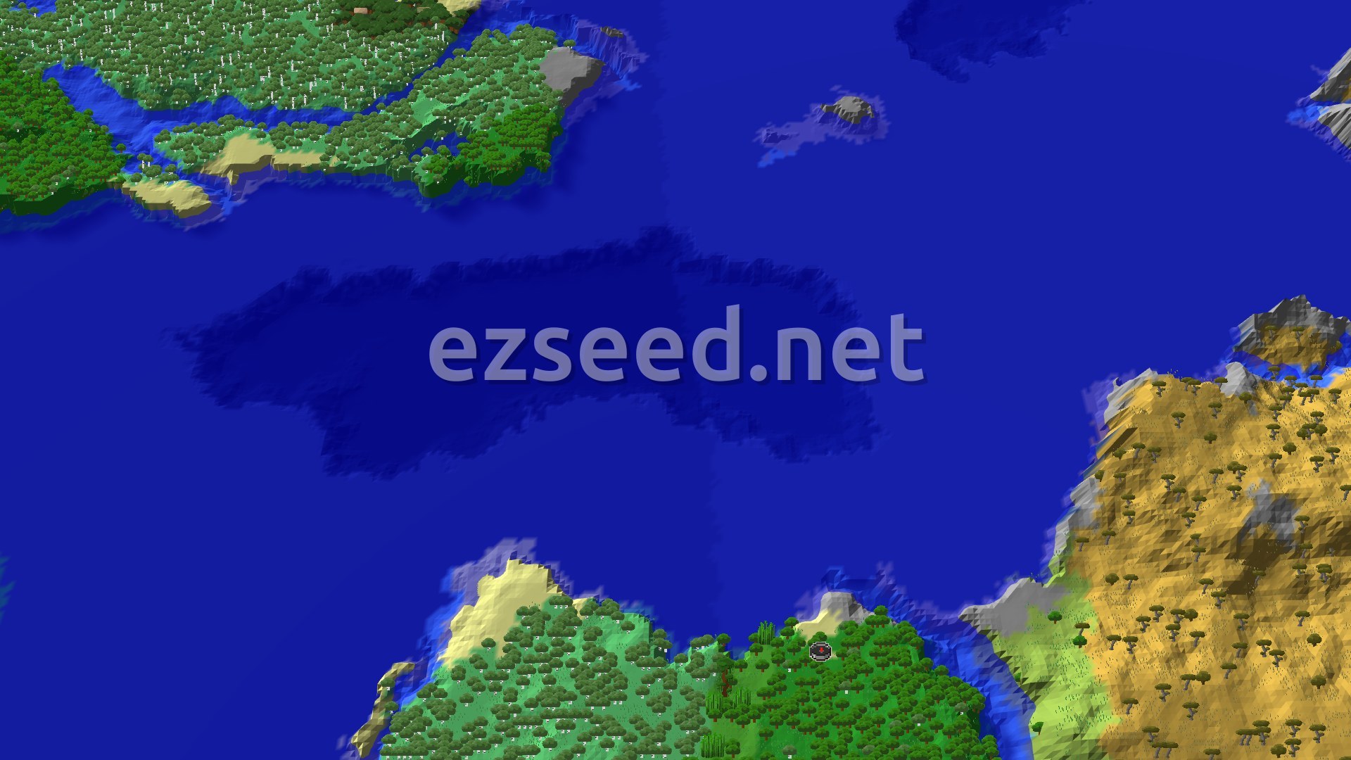 Aerial Minecraft seed map — Forest Spawn with Nearby Ruined Portal and Shipwreck